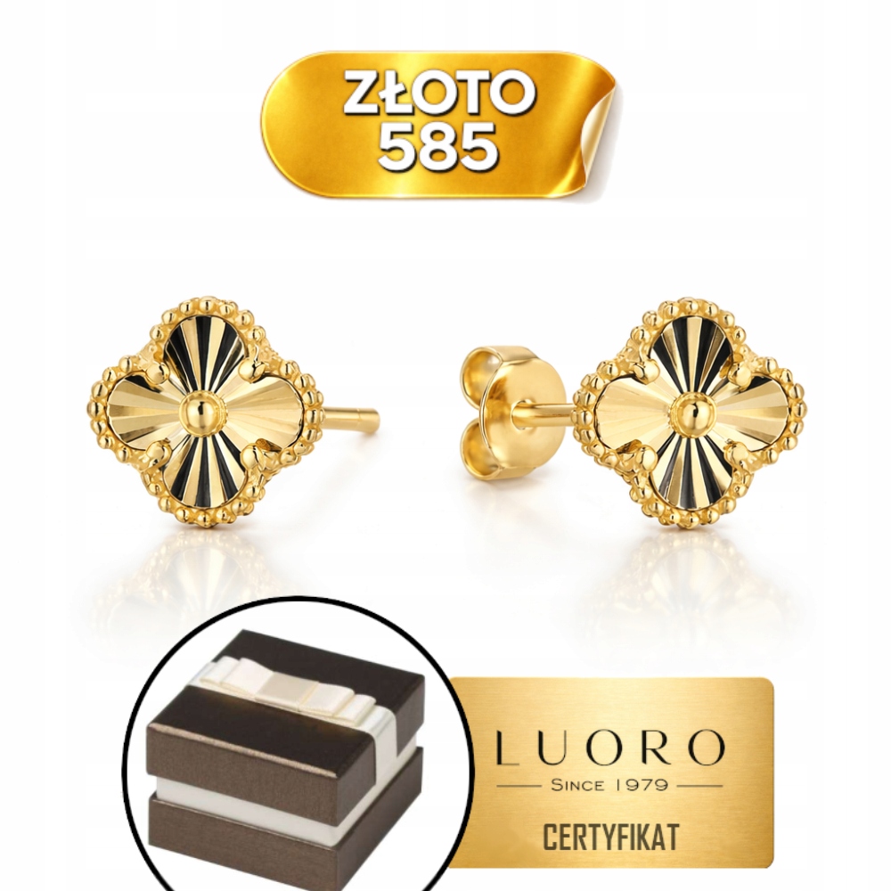 Náušnice Zlaté 585 14K Diamantová Čtyřlístek 10,65 MM Elegantní Tyčinka