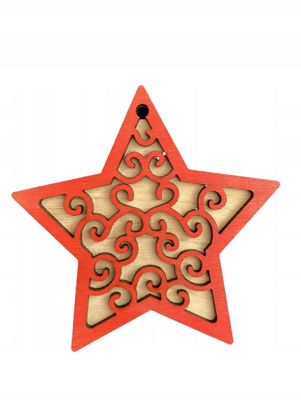 Bombka drewno 2 strony malowane czerwony choinka