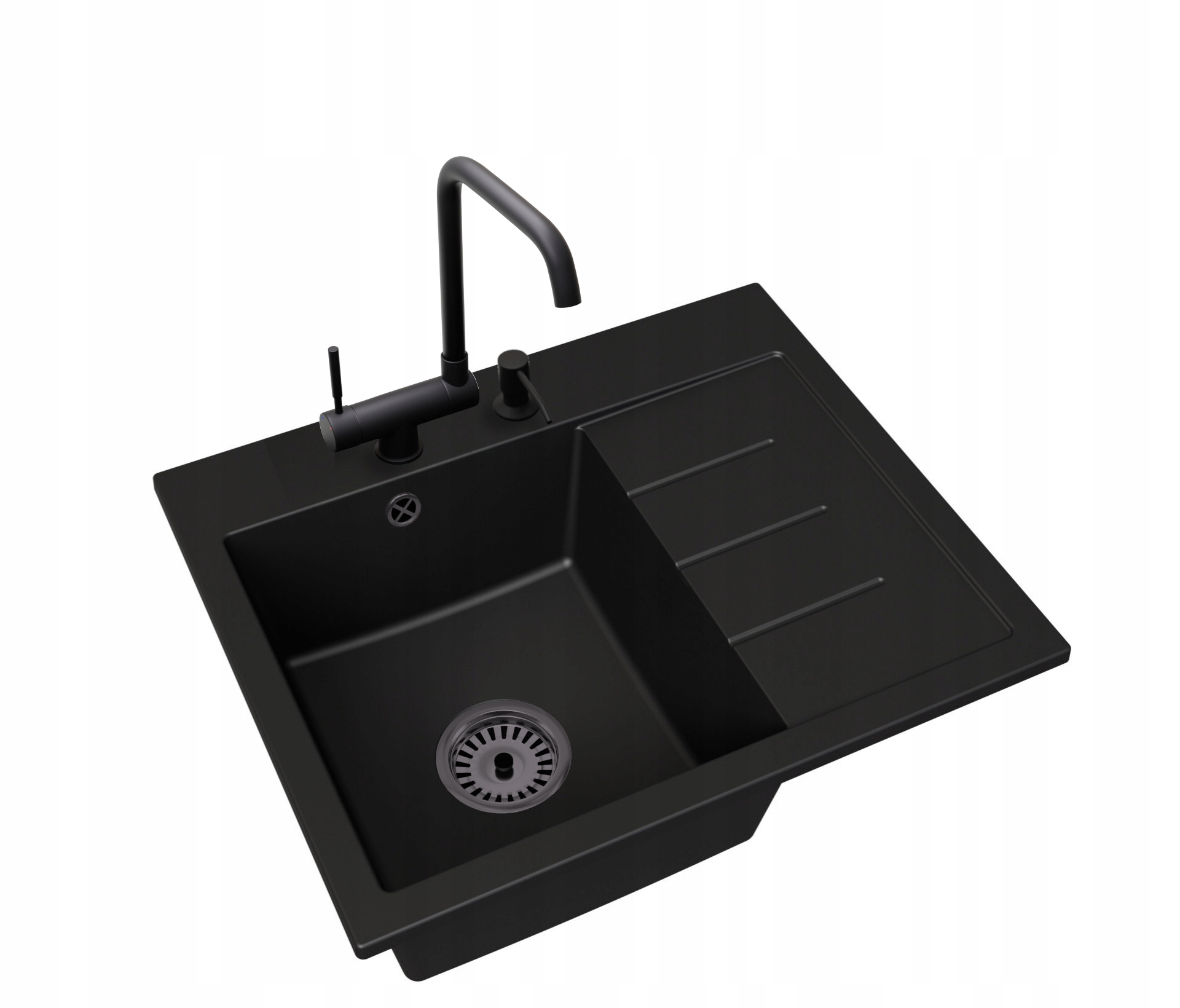 Kuchyňský dřez Exclusive 60 Pravý sifon Černá baterie Dávkovač