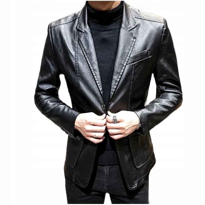 MODNA MĘSKA SKÓRZANA MARYNARKA DO JEANSÓW CASUAL Marka bez marki