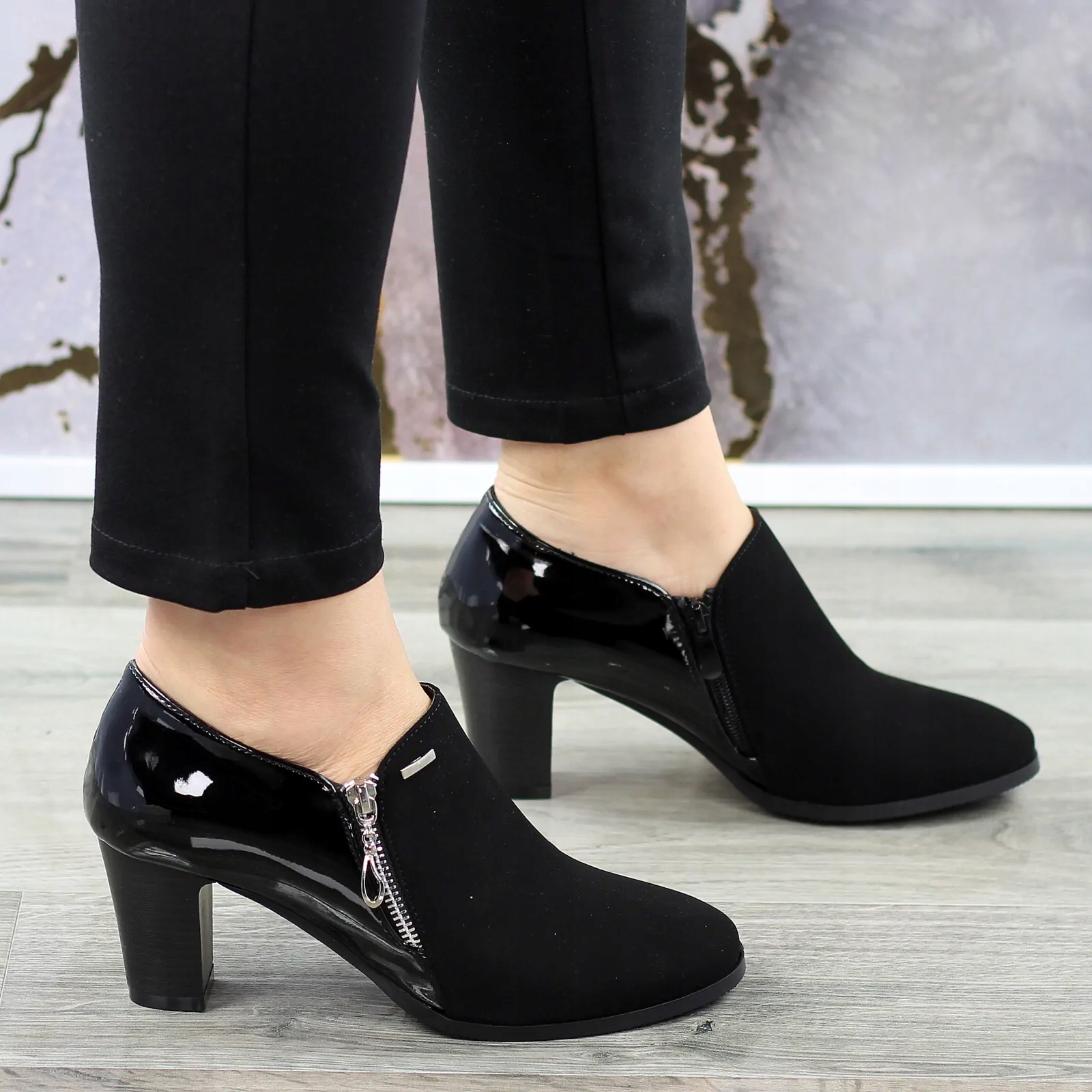 CZARNE ELEGANCKIE CZÓŁENKA PÓŁBUTY DAMSKIE SŁUPEK Kod producenta dde2219