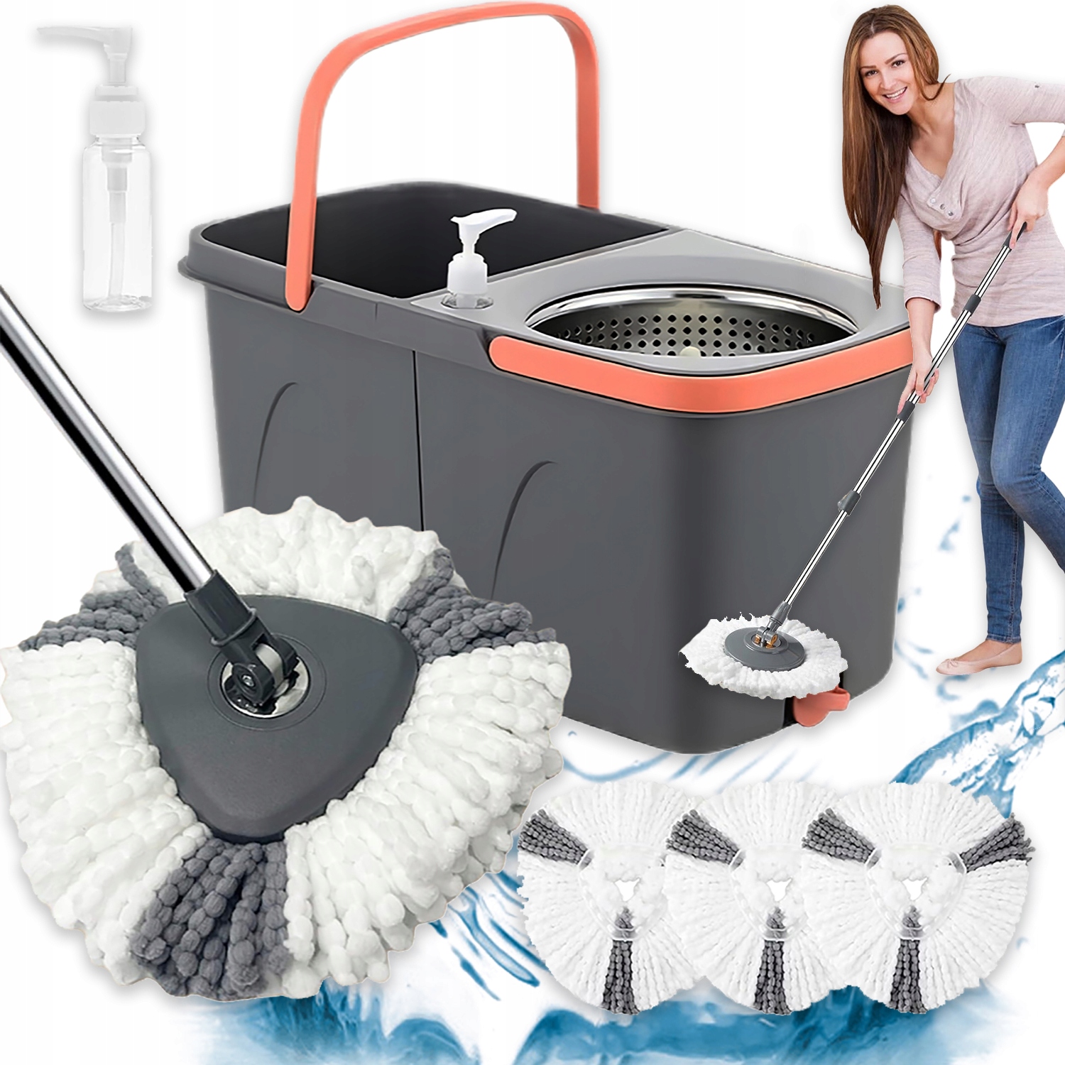 Levně Rotační Mop S Dvoukomorovým Kbelíkem A Podlahovou Vložkou
