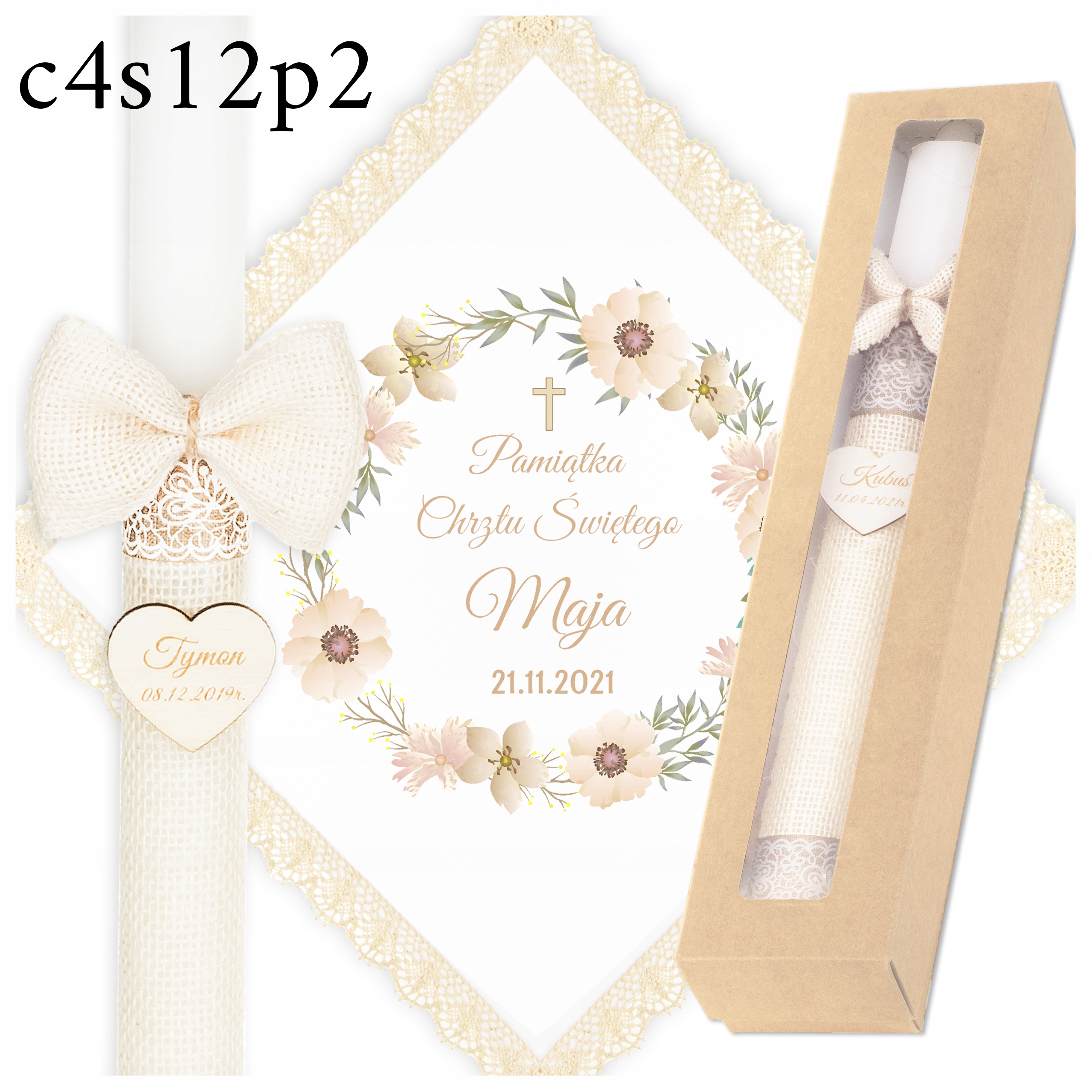 ŚWIECA NA CHRZEST BIAŁA SZATKA I ŚWIECA DO CHRZTU PUDEŁKO Pamiątka Chrztu Marka bez marki