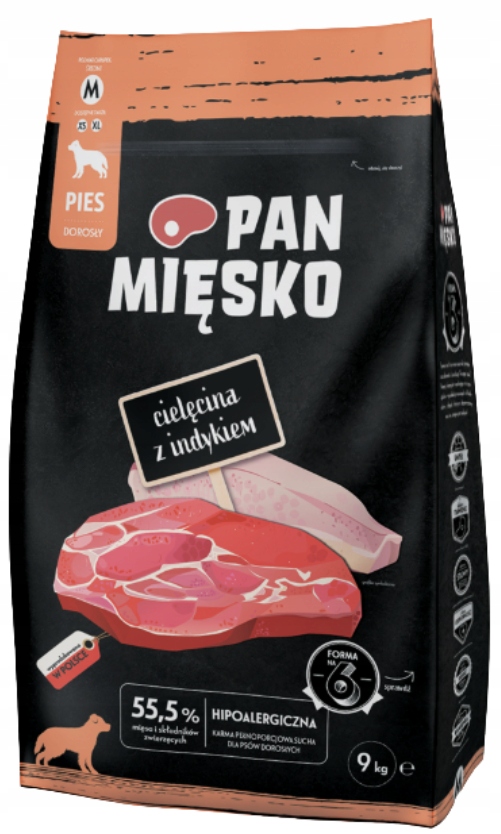 Pan Mięsko Karma sucha dla psa Cielęcina Z Indykiem chrupki M 9 kg