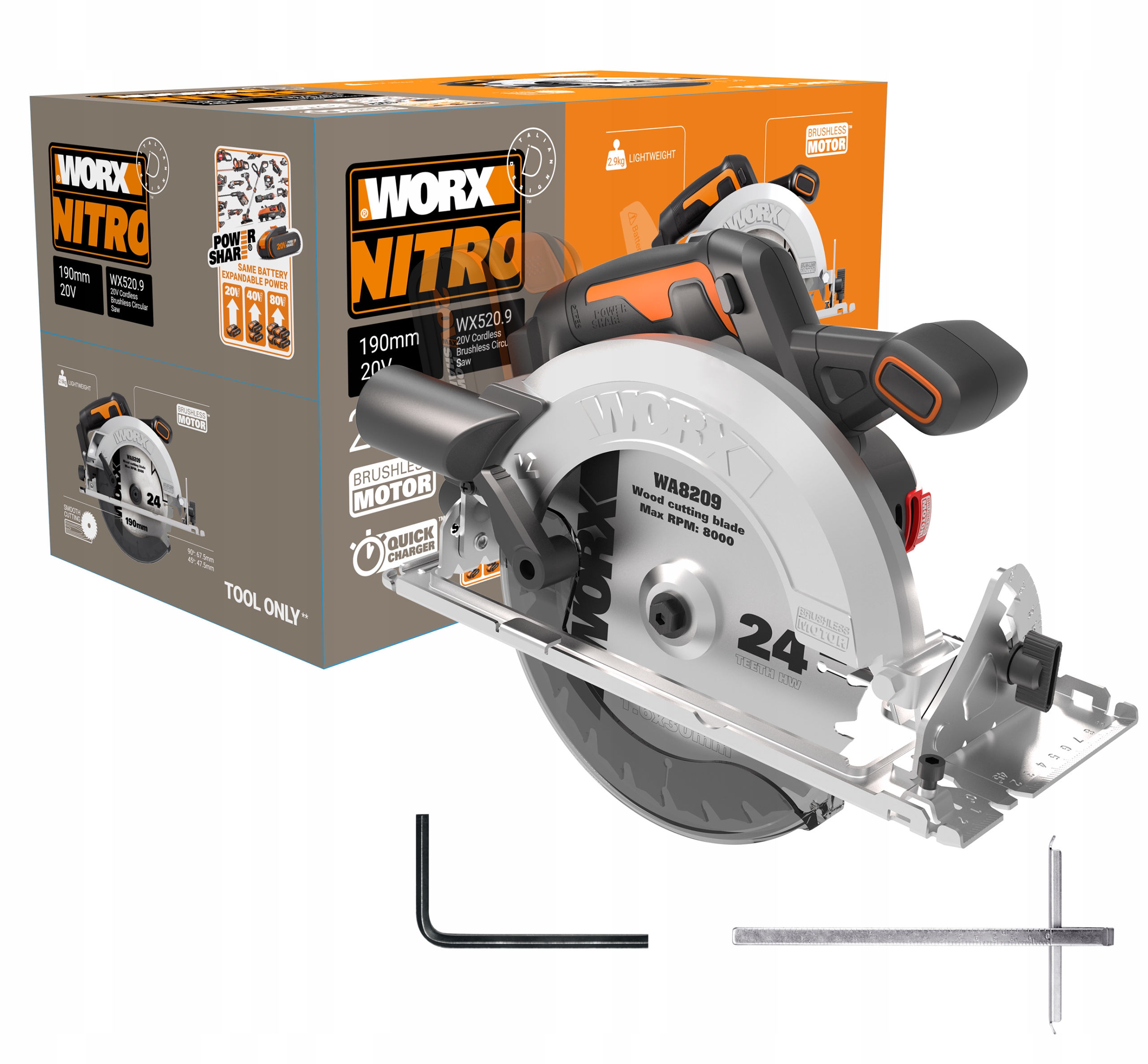 

Pilarka tarczowa Worx WX520.9 185mm Bezszczotkowa
