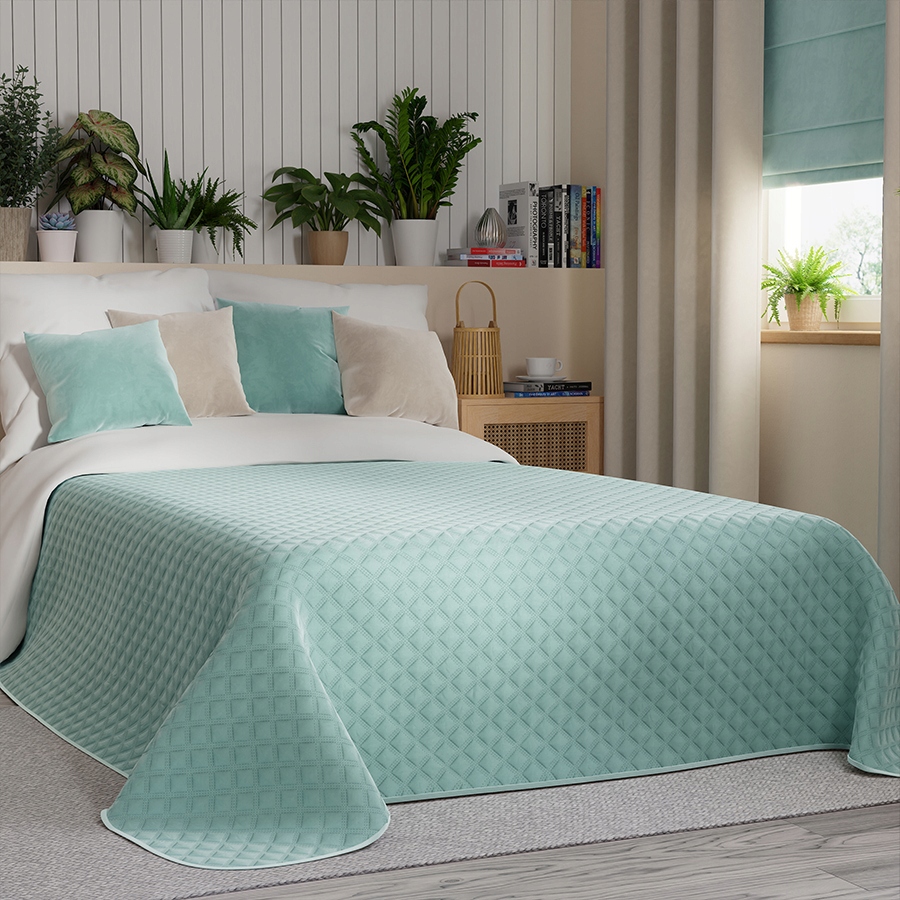 Dekorativní přehoz Velvi 220x240 prošívaný s geometrickým vzorem, mátový