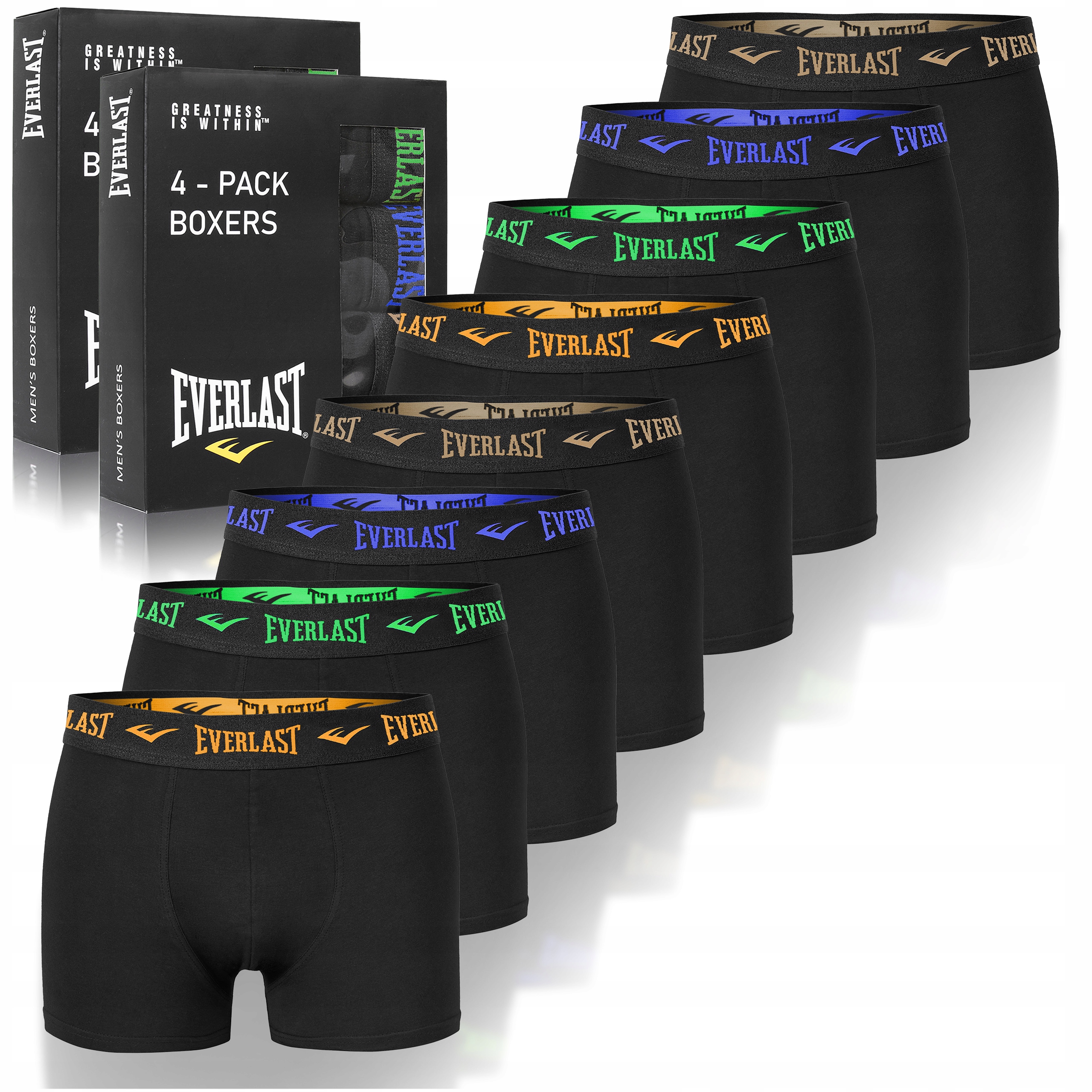 Everlast Bokserki Męskie 8 sztuk Bawełna Czarne Kolor Logo Rozmiar XL