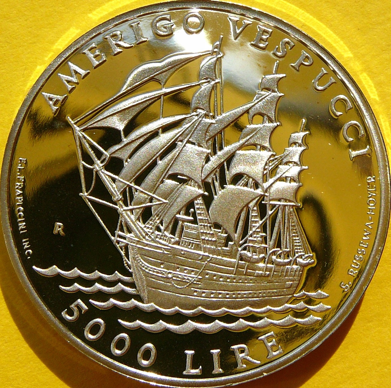 5000 LIR SAN MARINO 1995 ŻAGLOWIEC AMERIGO VESPUCCI SREBRO