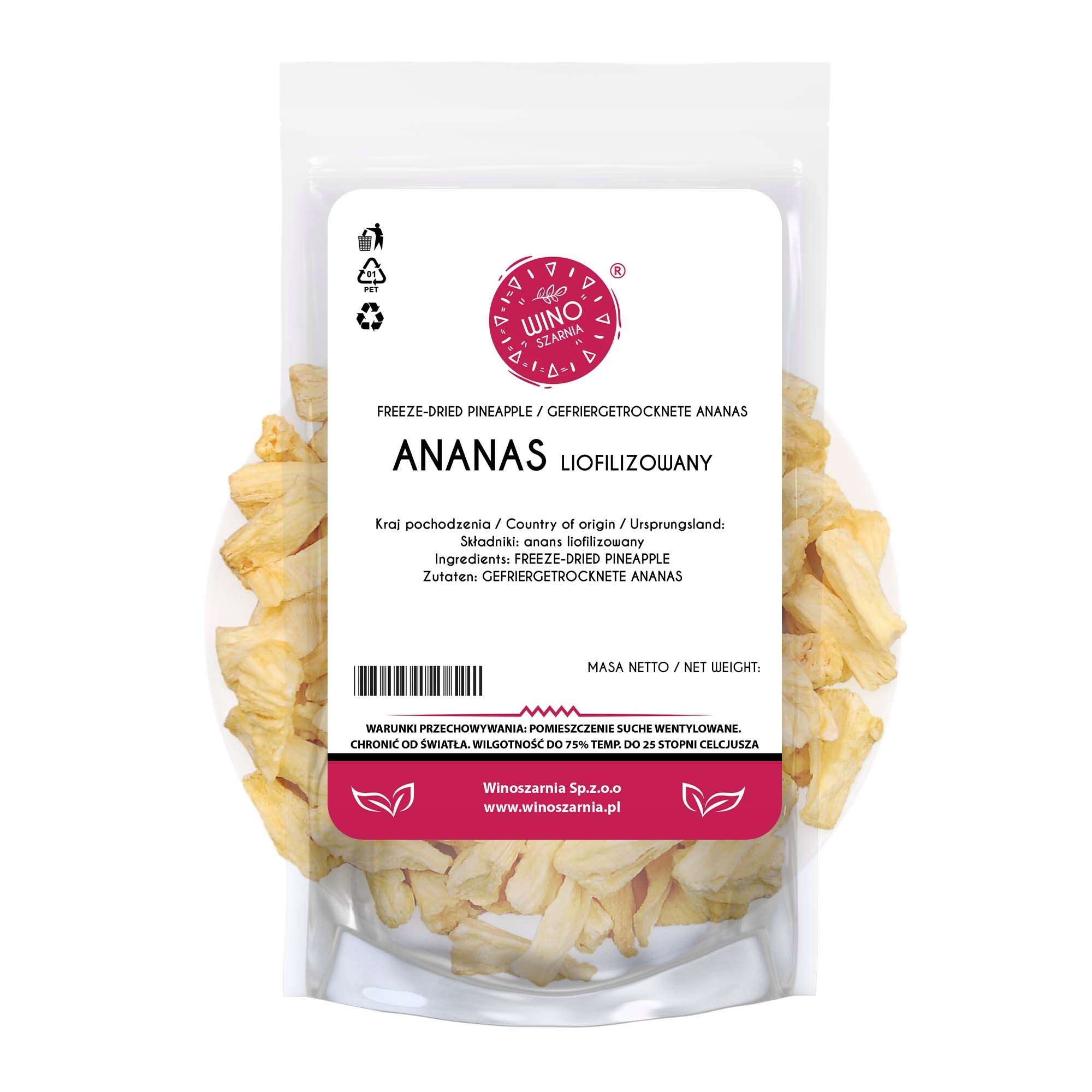 Ananas liofilizowany kawałki pyszne owoce liofilizowane 20g
