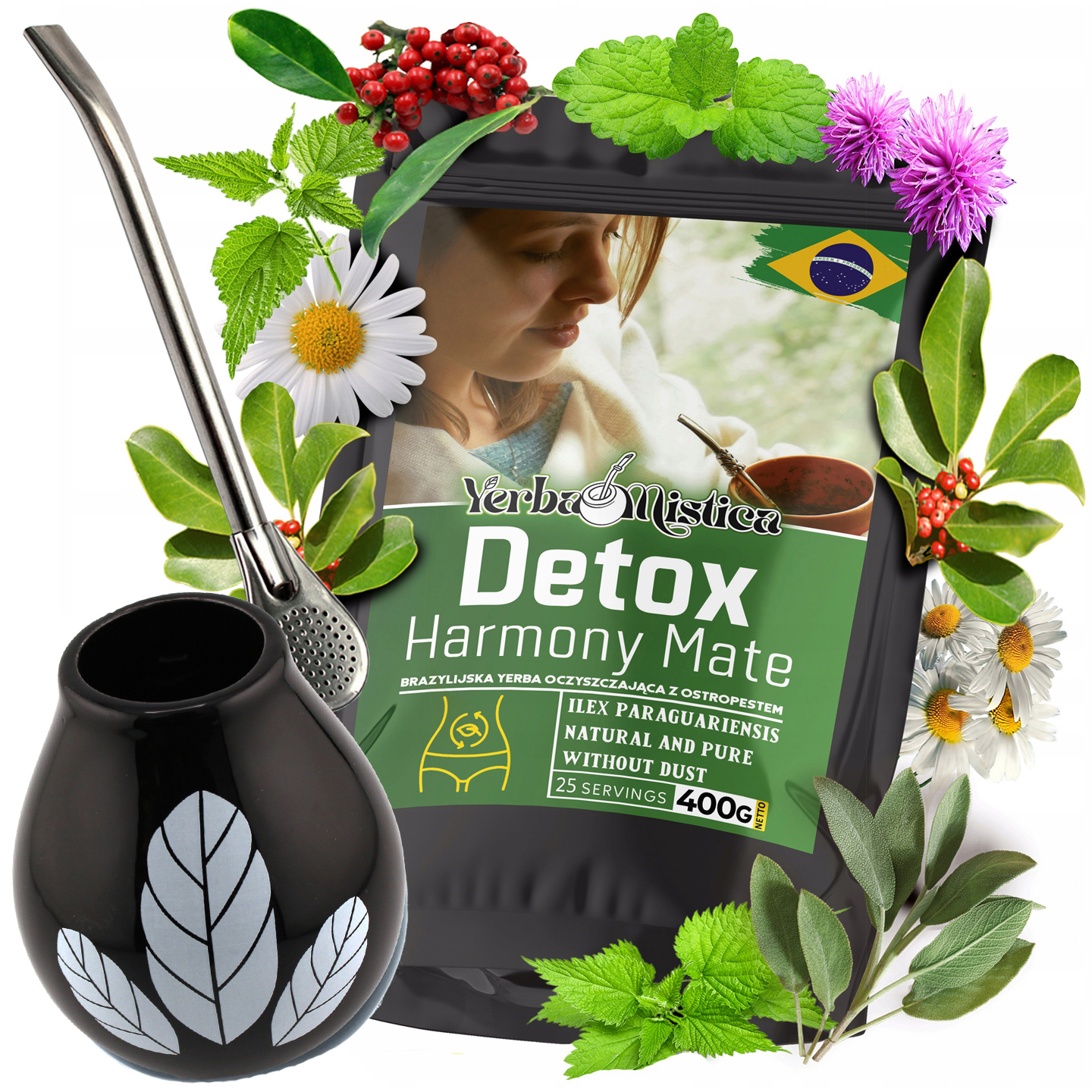 Levně Yerba Mate Detox Harmony Sada Matero hrnek, Bombilla YerbaMate detox