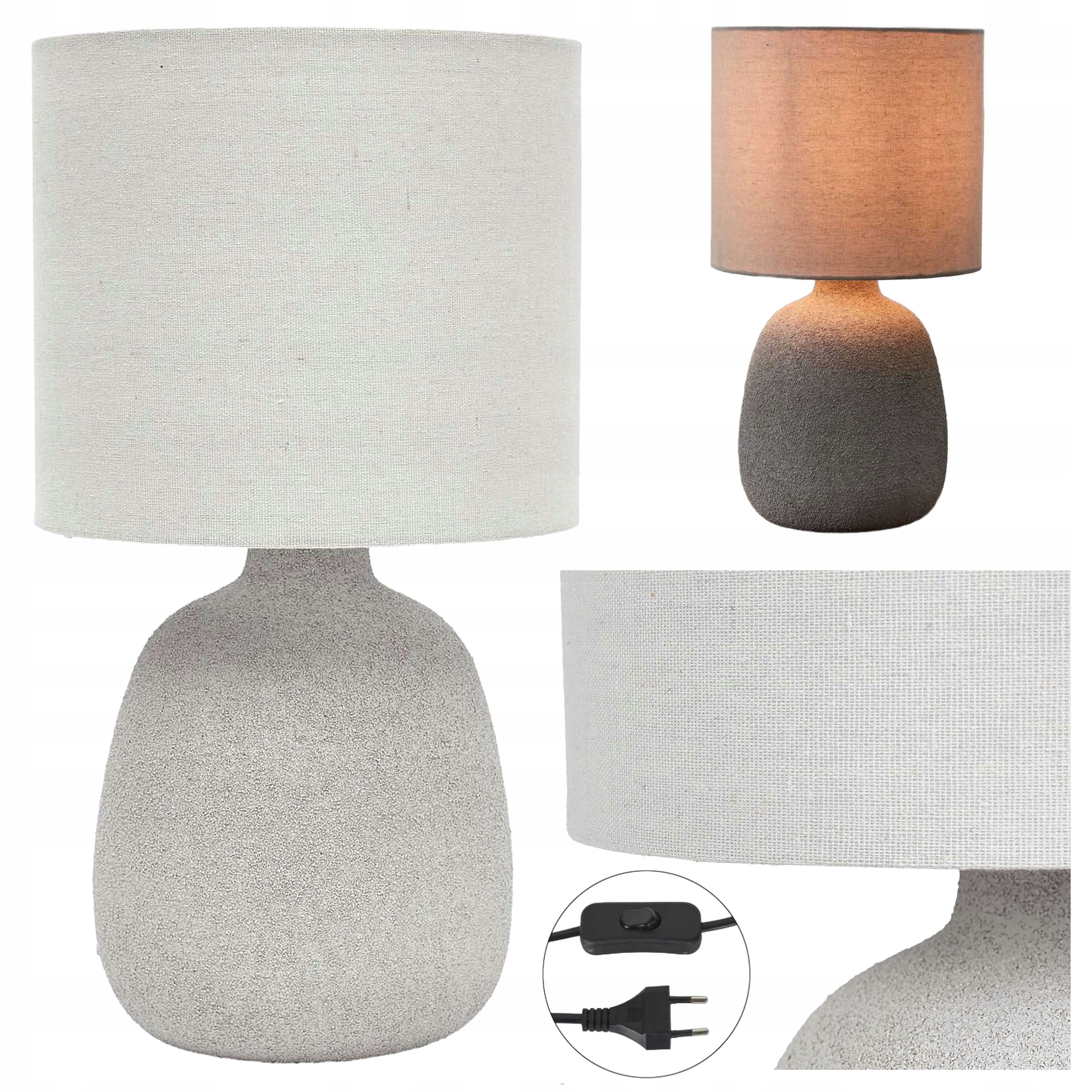 Lampa stołowa Terra 40 cm kremowa nowoczesna do sypialni nocna z abażur