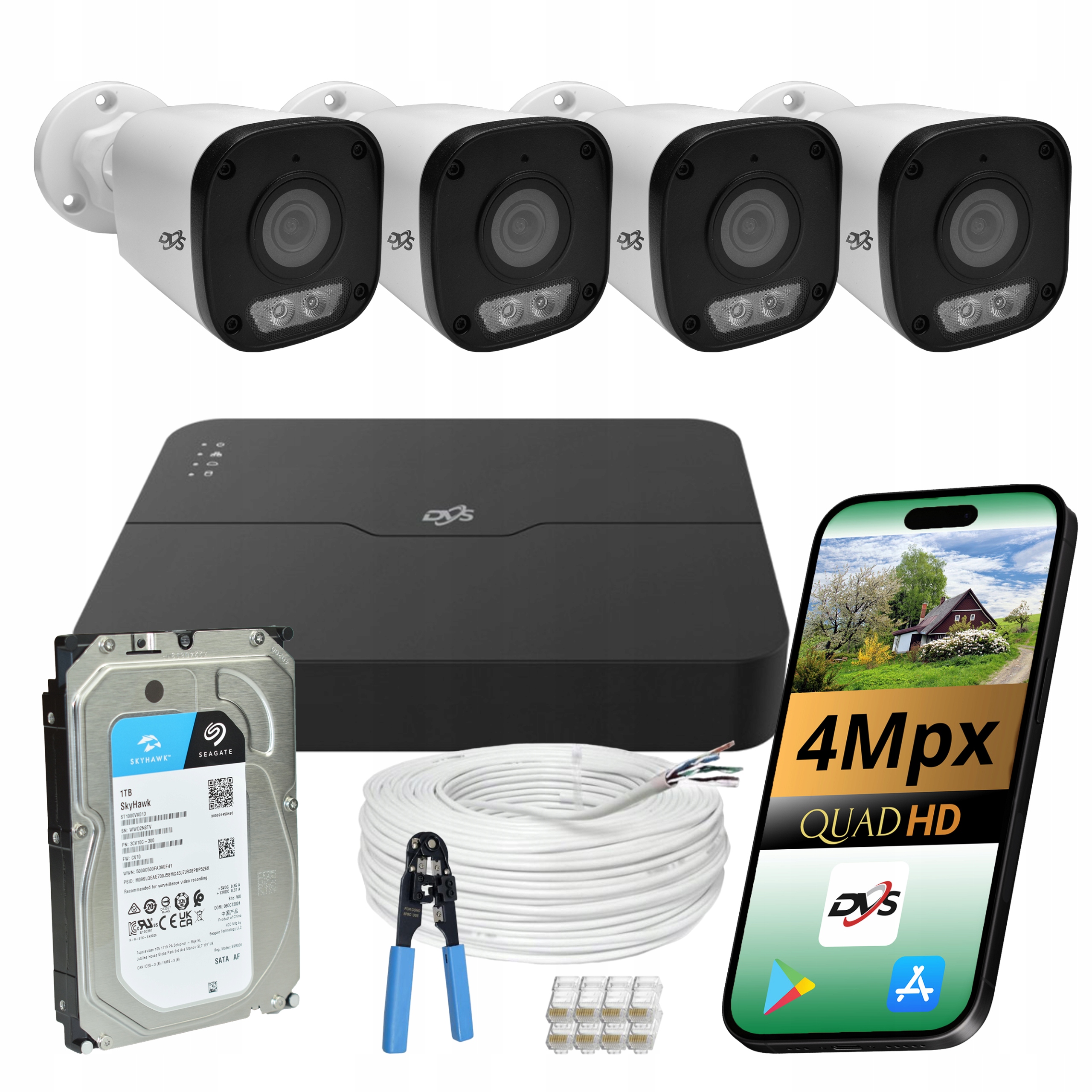 Sada 4Mpx Ip kamer PoE 4 kusy Dual Light s 1TB diskem pro monitorování