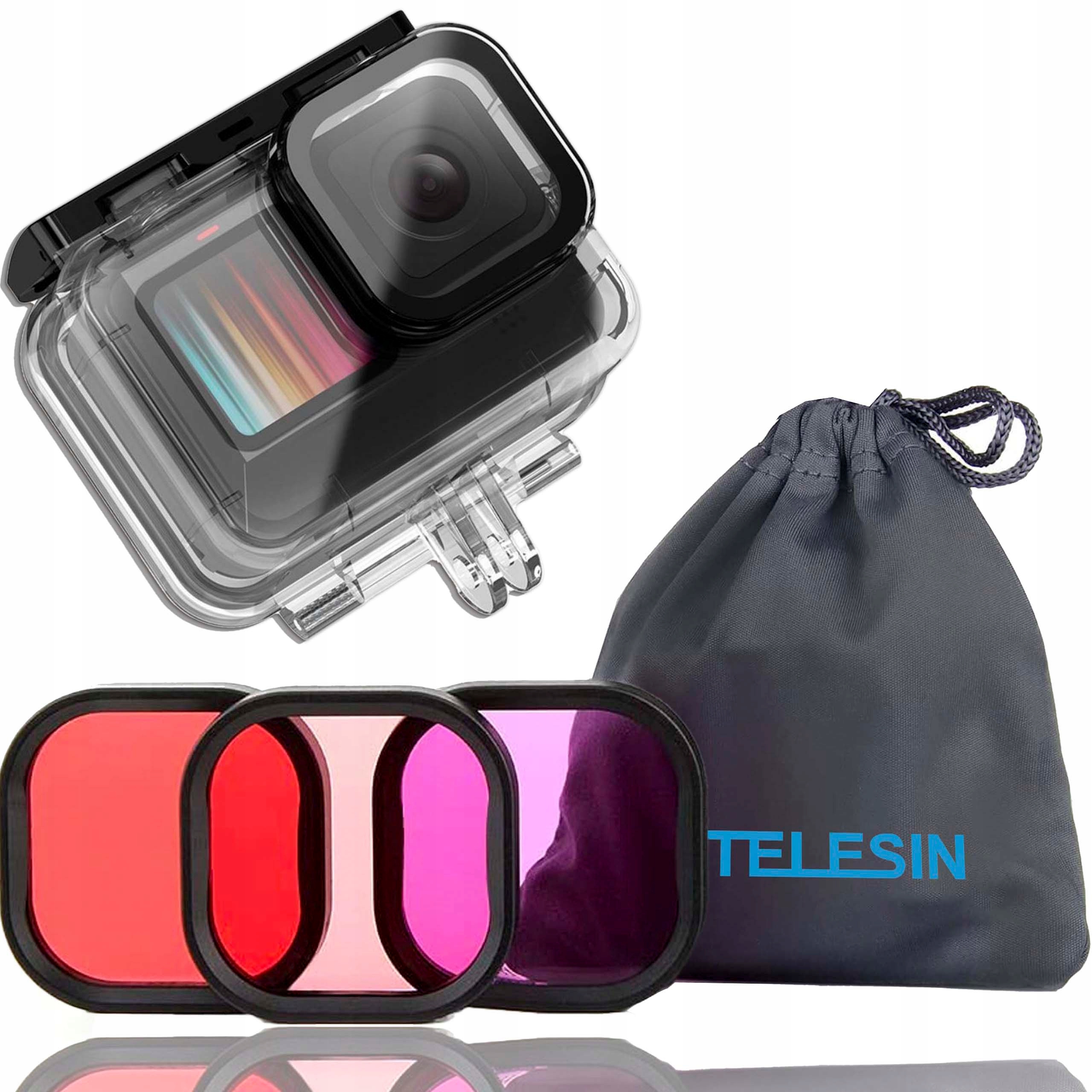 Obudowa wodoszczelna wodoodporna Telesin do GoPro 12 11 10 Filtry Czerwone