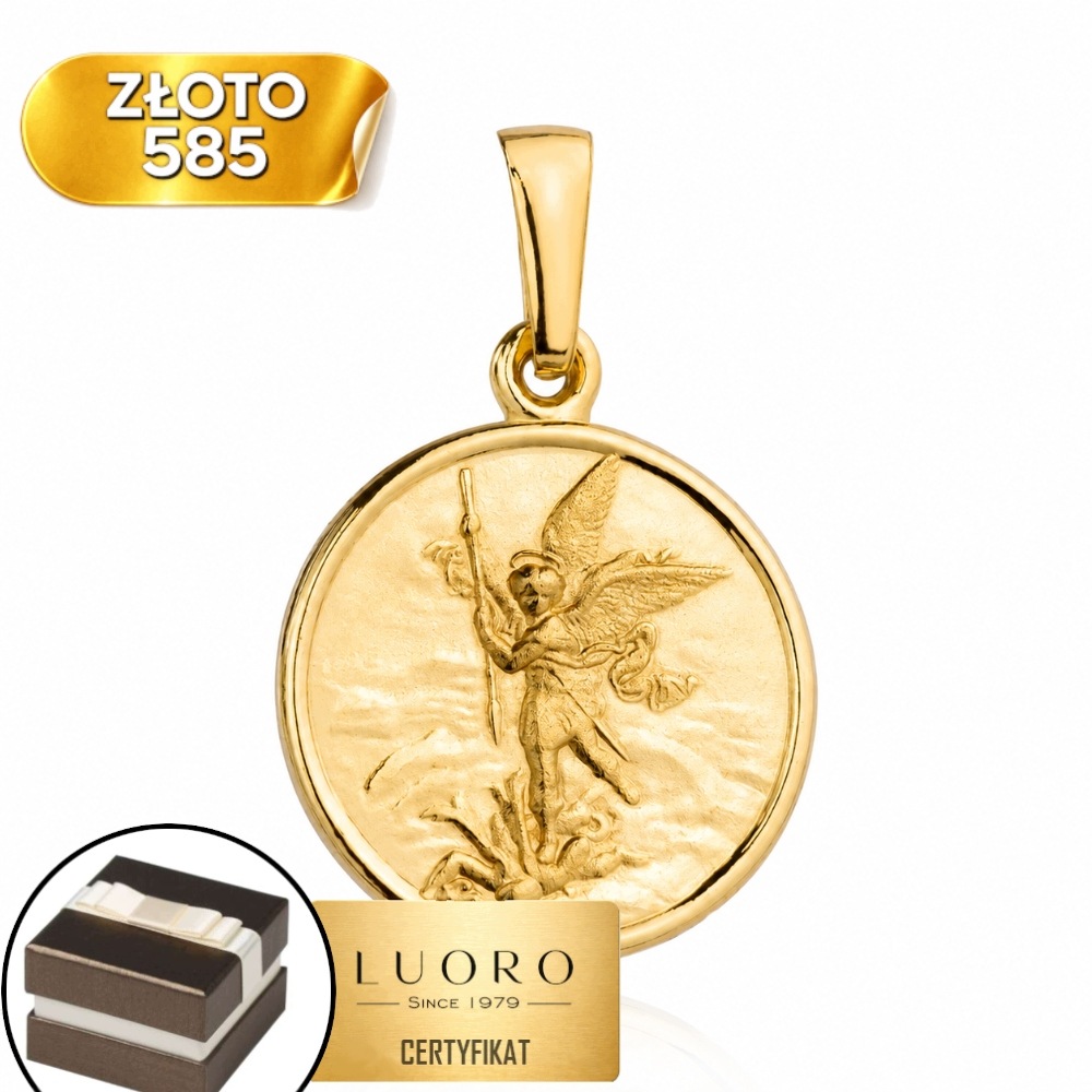Zlatý Medailon 585 14K Svatý Michael Kulatý 21 MM Elegantní Dárek