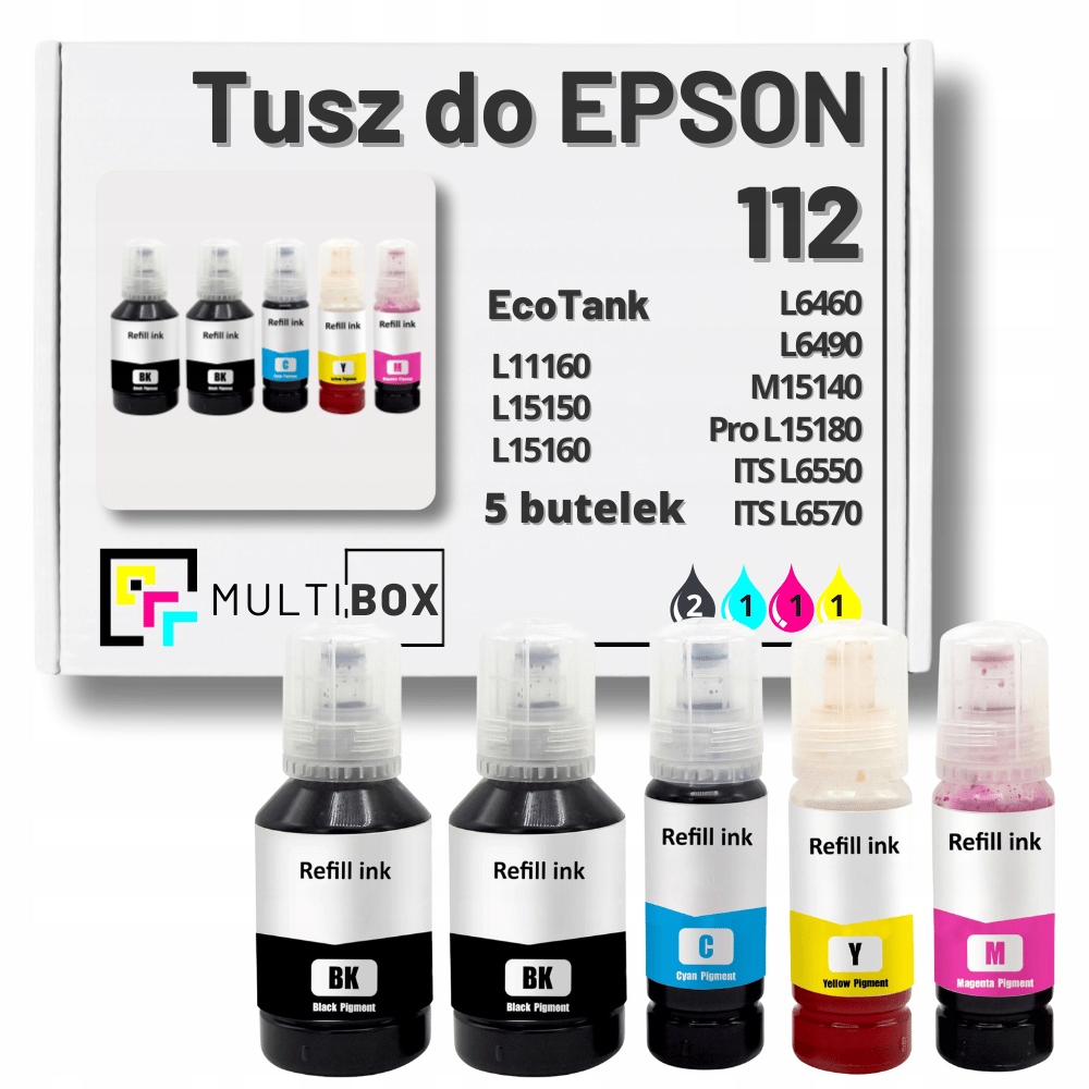5-pak Nowy Tusz 112 Cmyk 2xBlack do Epson L11160 L15150 L6460 L6490 L6550