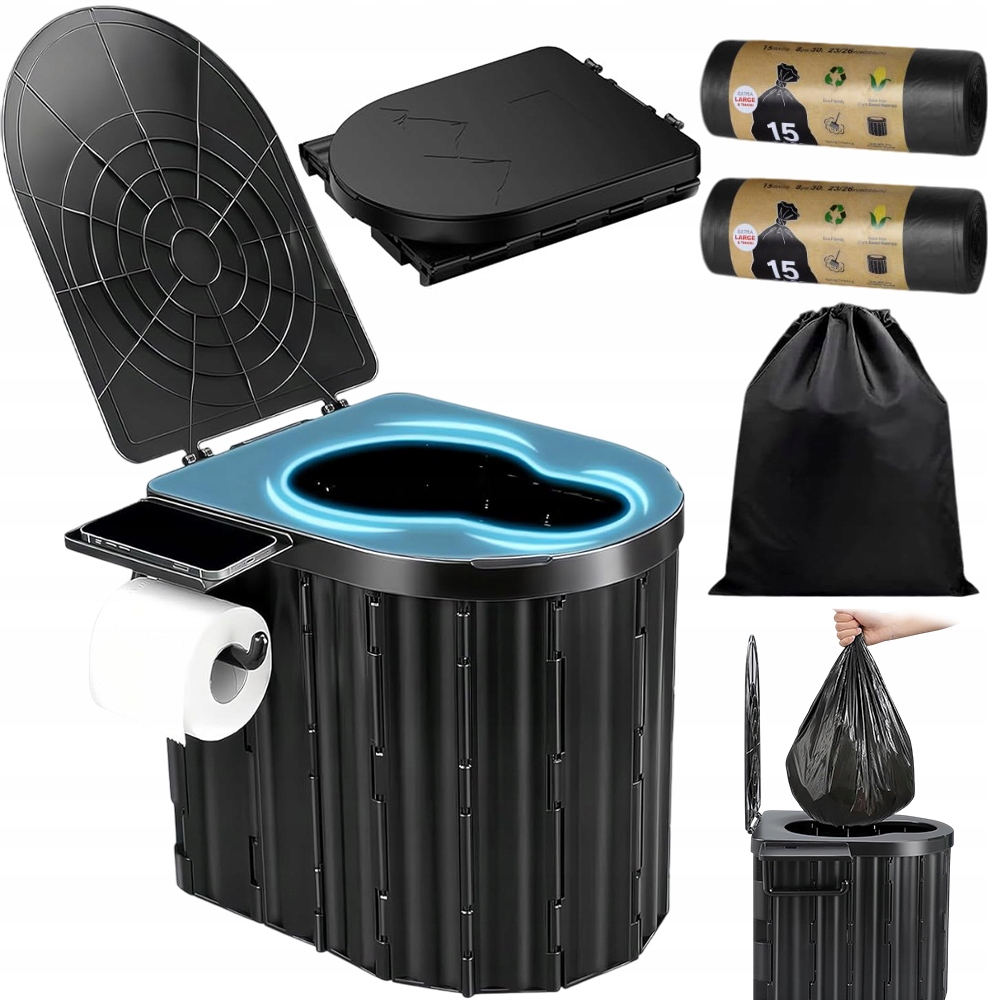 Venkovní Přenosná Turistická Toaleta Campingová Wc 20 l Skládací Stolička