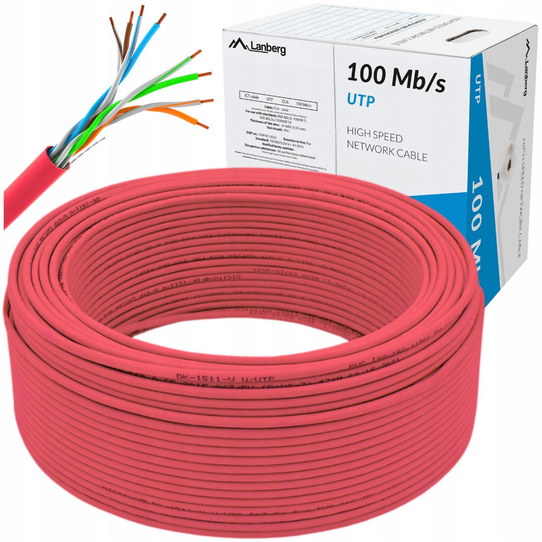 Kabel Przewód Sieciowy Lan Skrętka RJ45 Utp KAT.5E CAT.5E 200M Lanberg