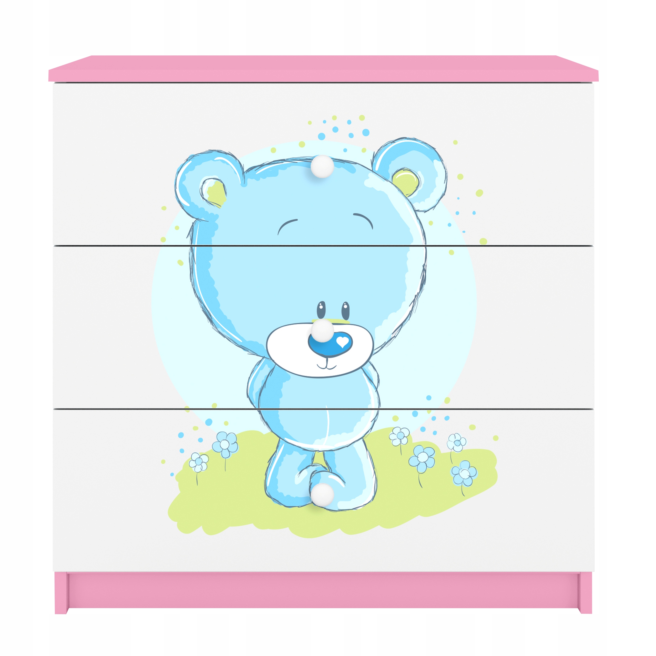 Komoda Babydreams růžová grafika modrý medvídek 80 cm