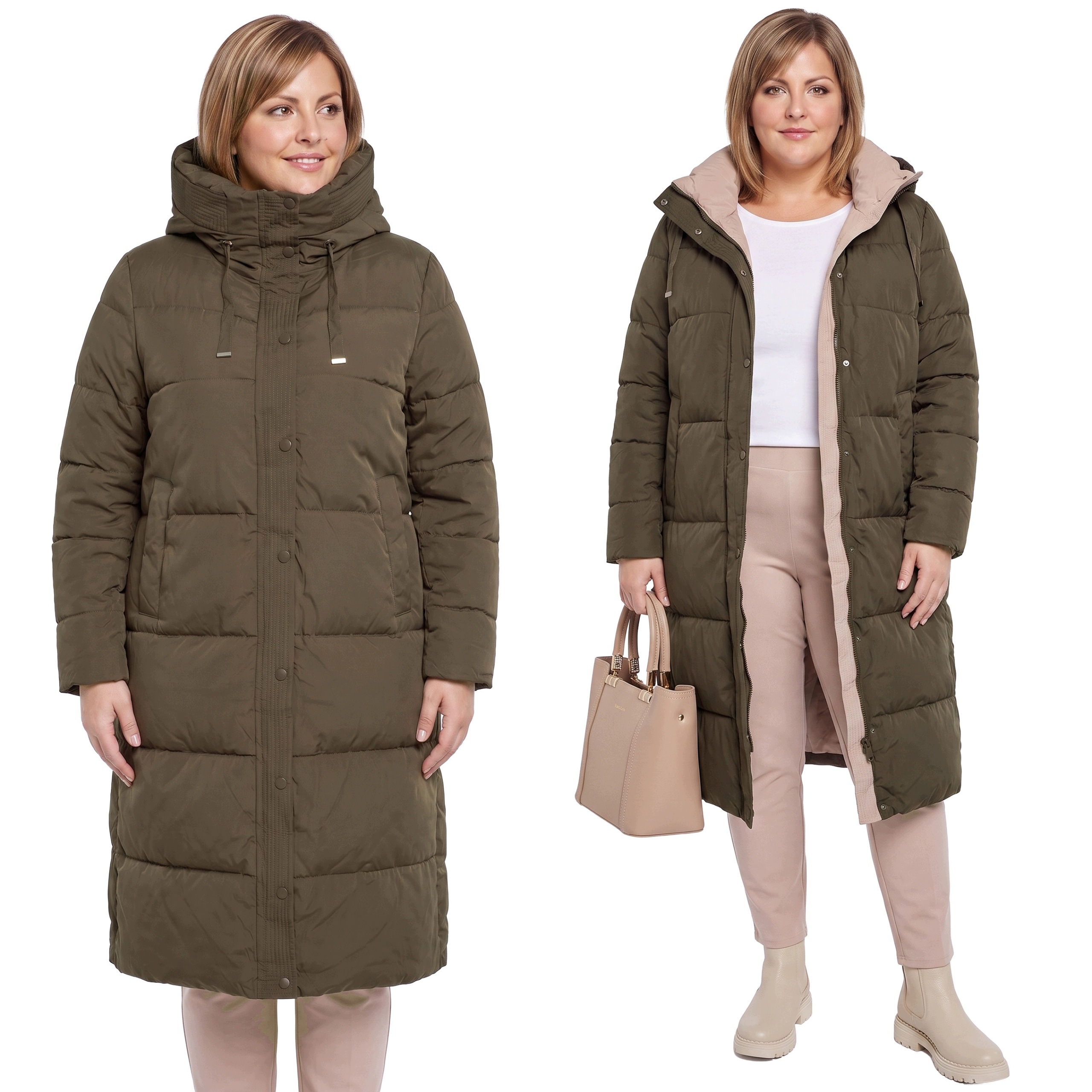Khaki péřová bunda plus size velikost 50