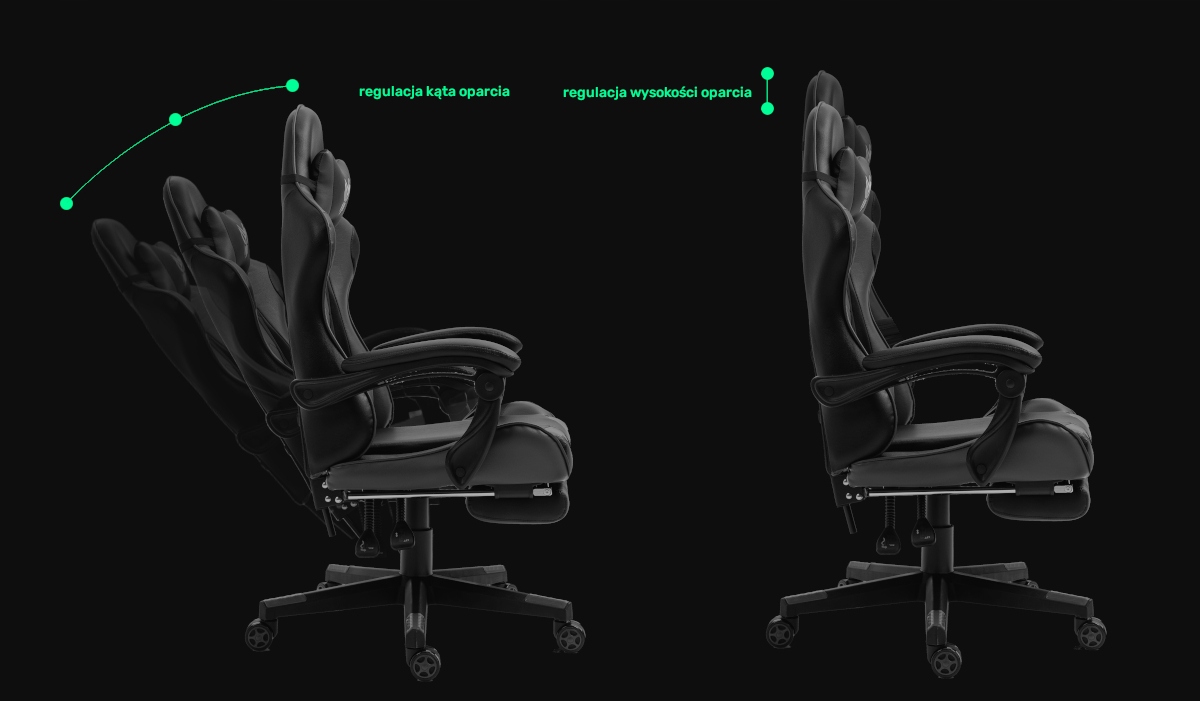 Fotel Gamingowy z podnóżkiem GHOST czarno-niebieski FOTEL GRACZA Maksymalna wysokość siedziska 55 cm