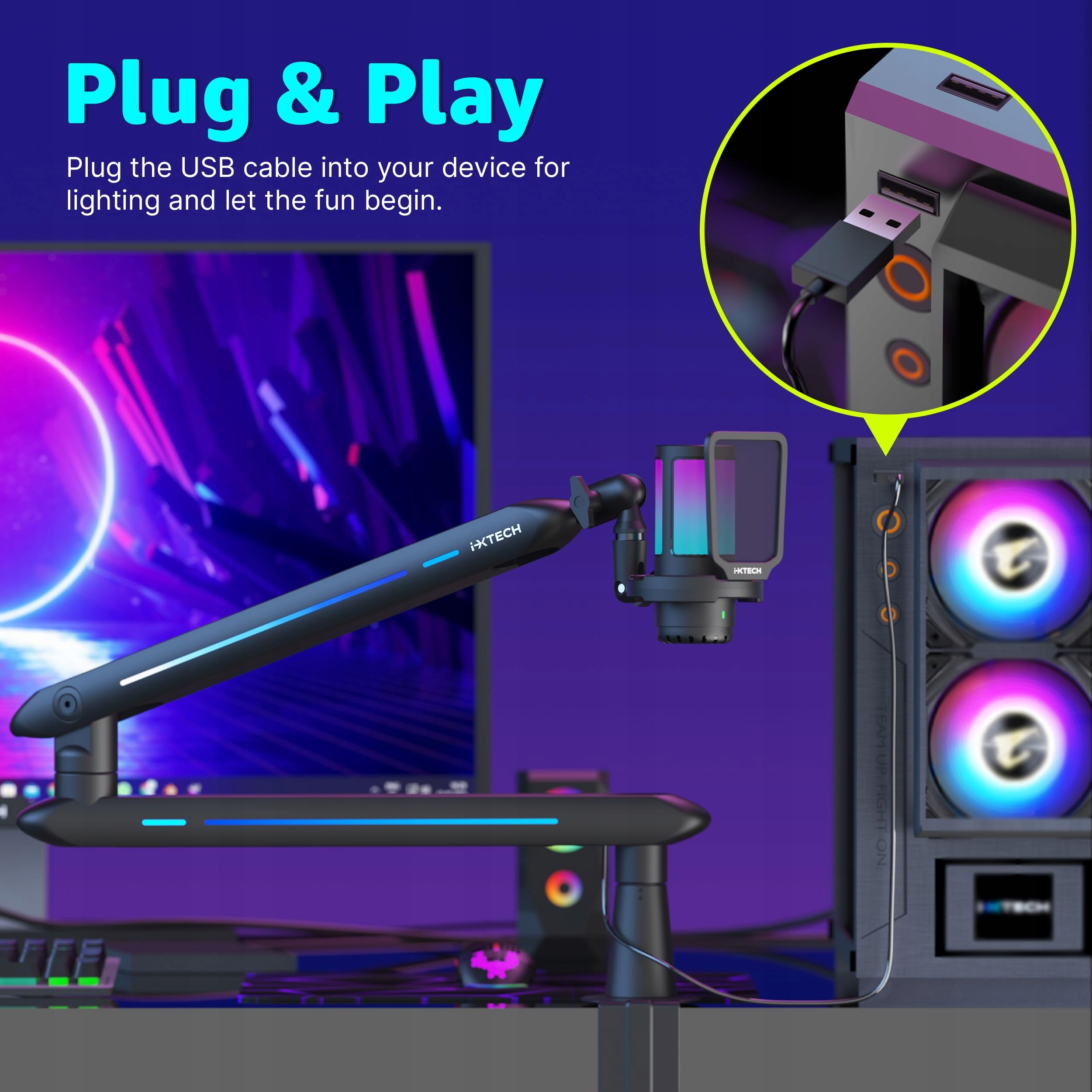 IXTECH Niskoprofilowy Ramię Mikrofonowe RGB z Uchwytami do Podcastów — miniatura 7