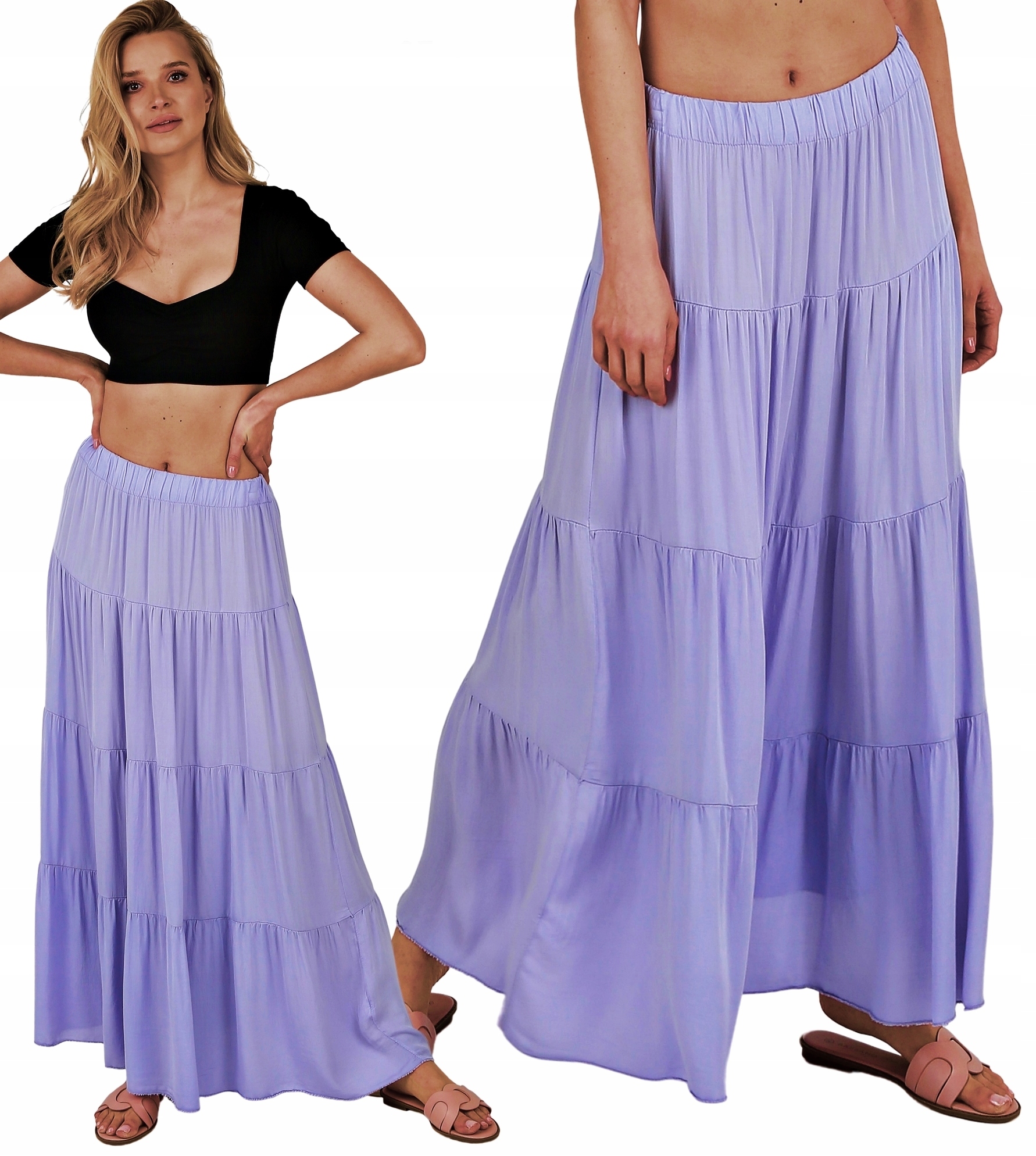 

Lila Długa spódnica zwiewna Letnia Hiszpanka Boho