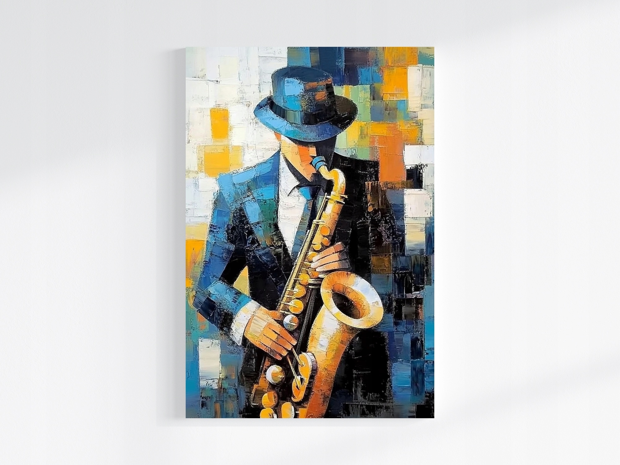 Obraz Na Plátně Canvas Kubismus Olej Portrét Hudebník Jazz Saxofon 80x120