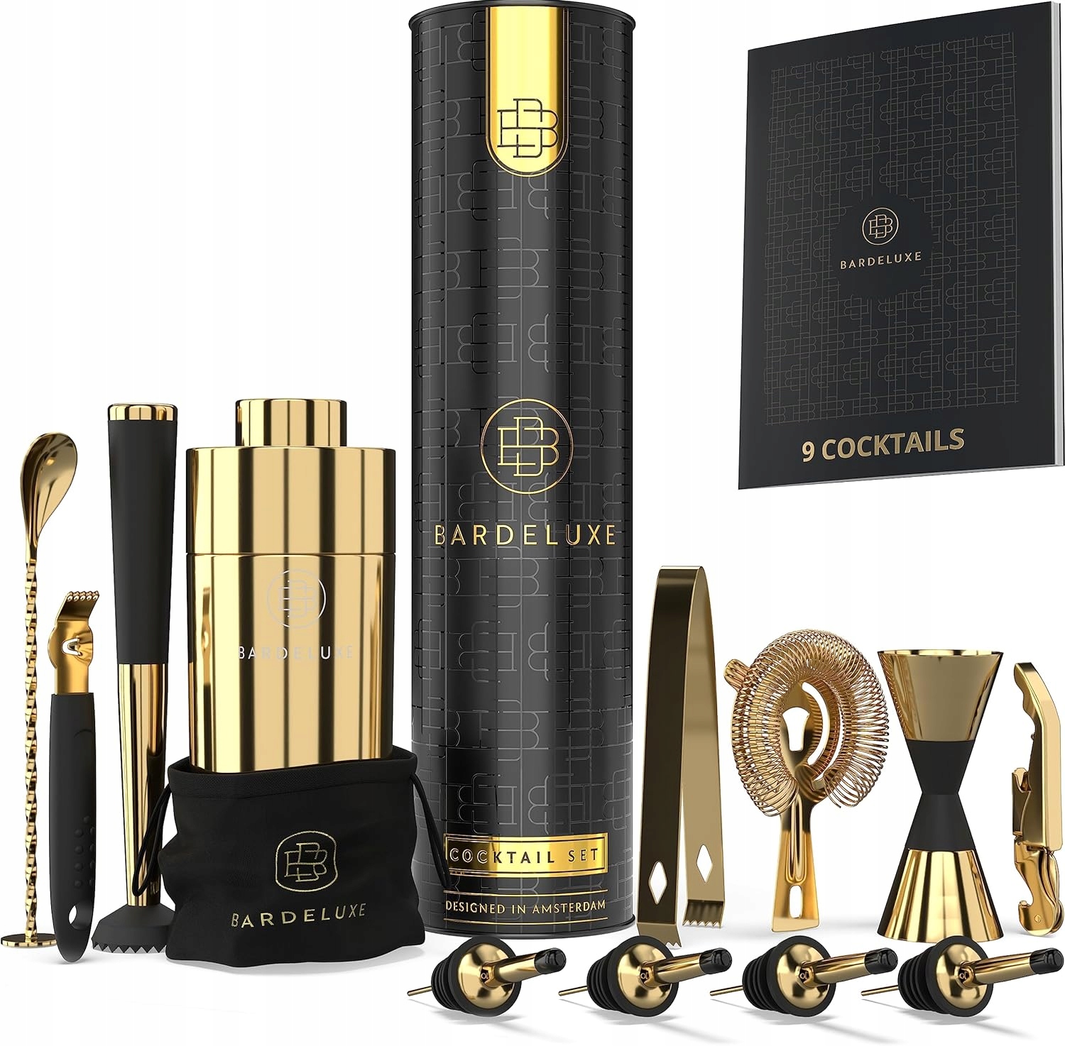 ZŁOTY SHAKER AKCESORIA DO DRINKÓW ALKOHOLU DIY W DOMU ZESTAW PREZENTOWY