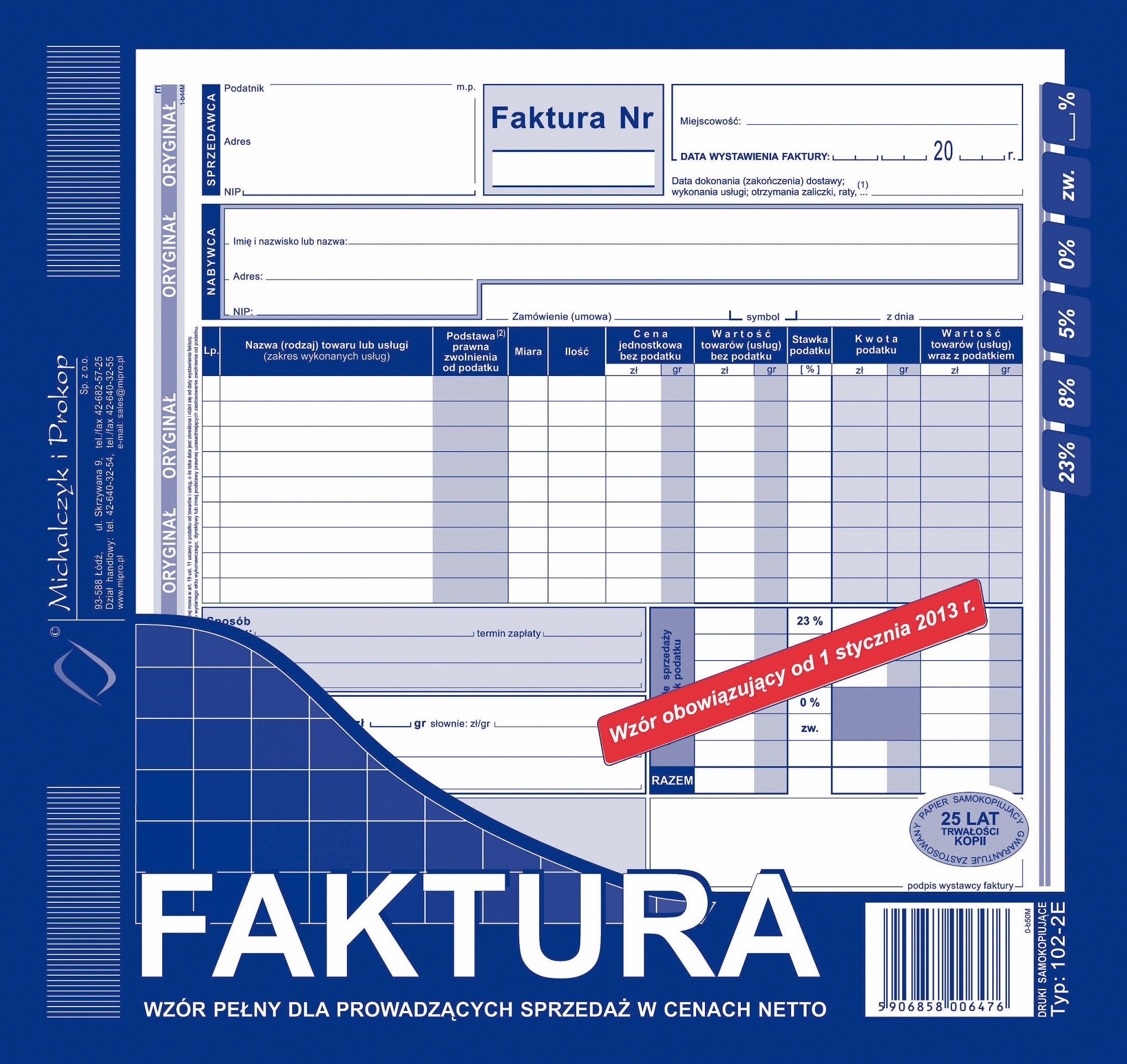 

Faktura Netto 2/3 A4 Oryginał Kopia 102-2e