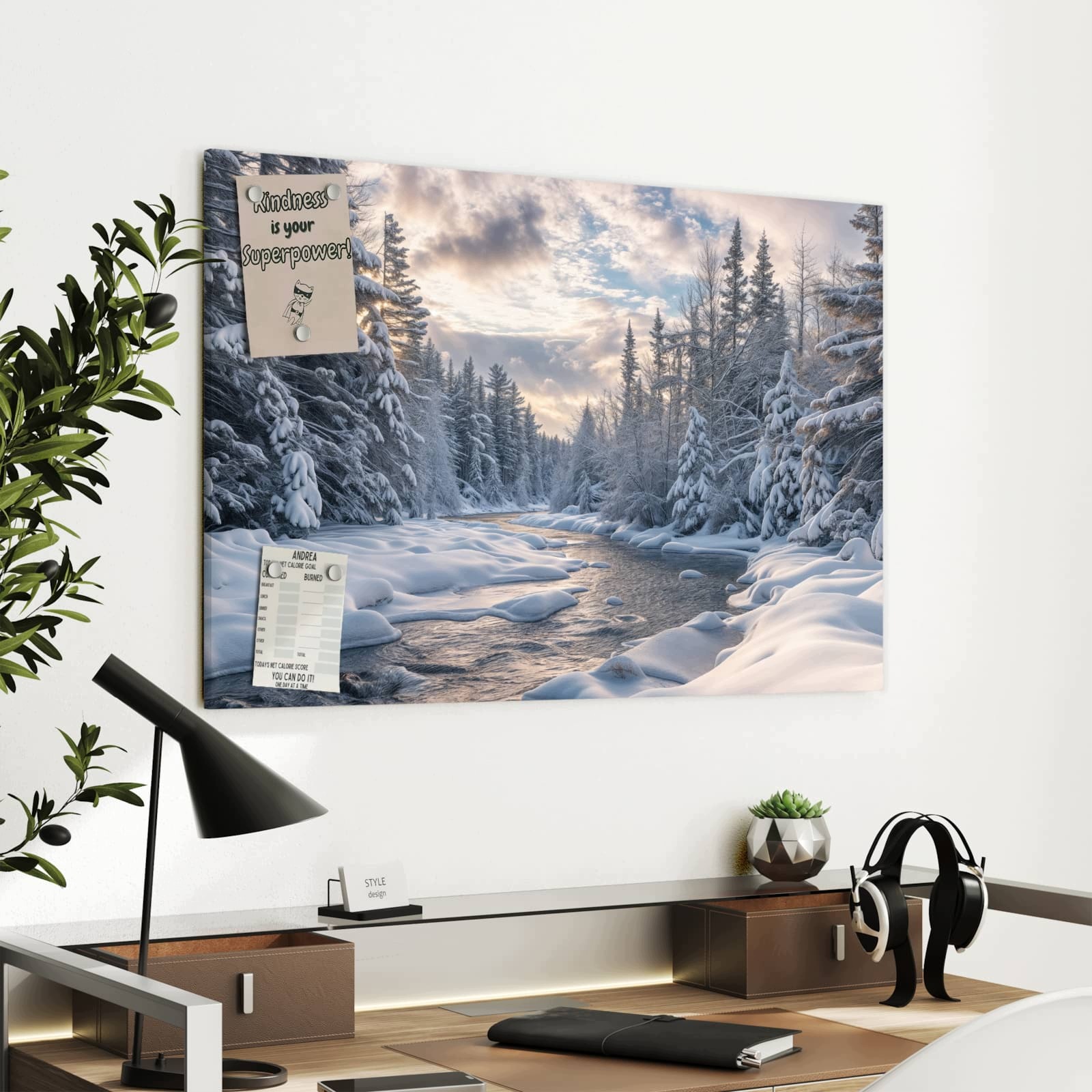 Magnetická tabule Zimní rzeka 90 × 60 cm
