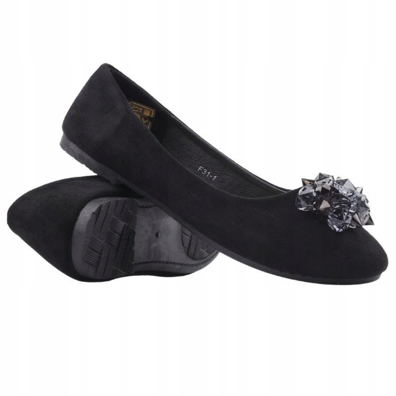 CZARNE BALERINKI DAMSKIE WSUWANE PŁASKIE Z KOKARDĄ GŁADKIE WKŁ.EKOSKÓRA Marka inna
