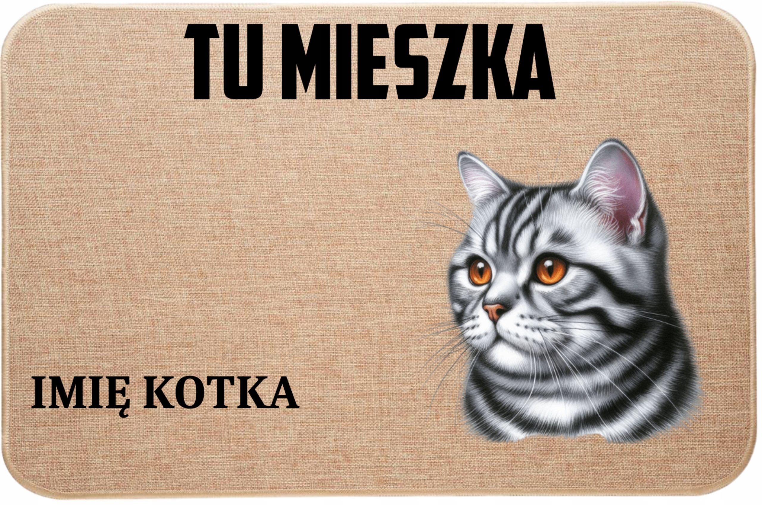 Ľanová Vstupná Rohožka Tu Býva Meno Mačiatka Šedé Mačiatko