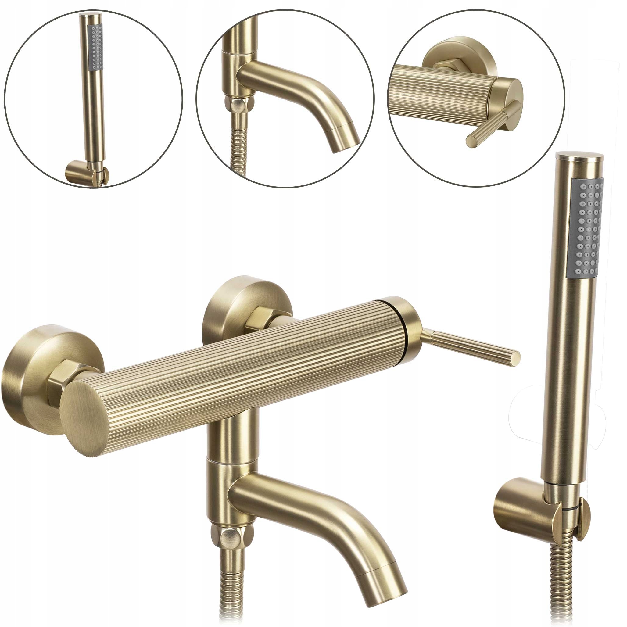 Nástenná vaňová batéria Zlatá Raa Argon Zlatá Kartáčovaná Pohyblivý výtok