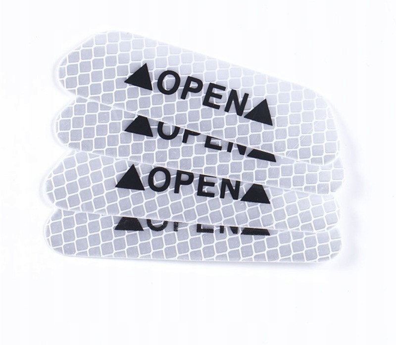 4 X NAKLEJKI ODBLASKOWE OSTRZEGAWCZE NA DRZWI DO SAMOCHODU SAMOPRZYLEPNE Długość (cm) 5