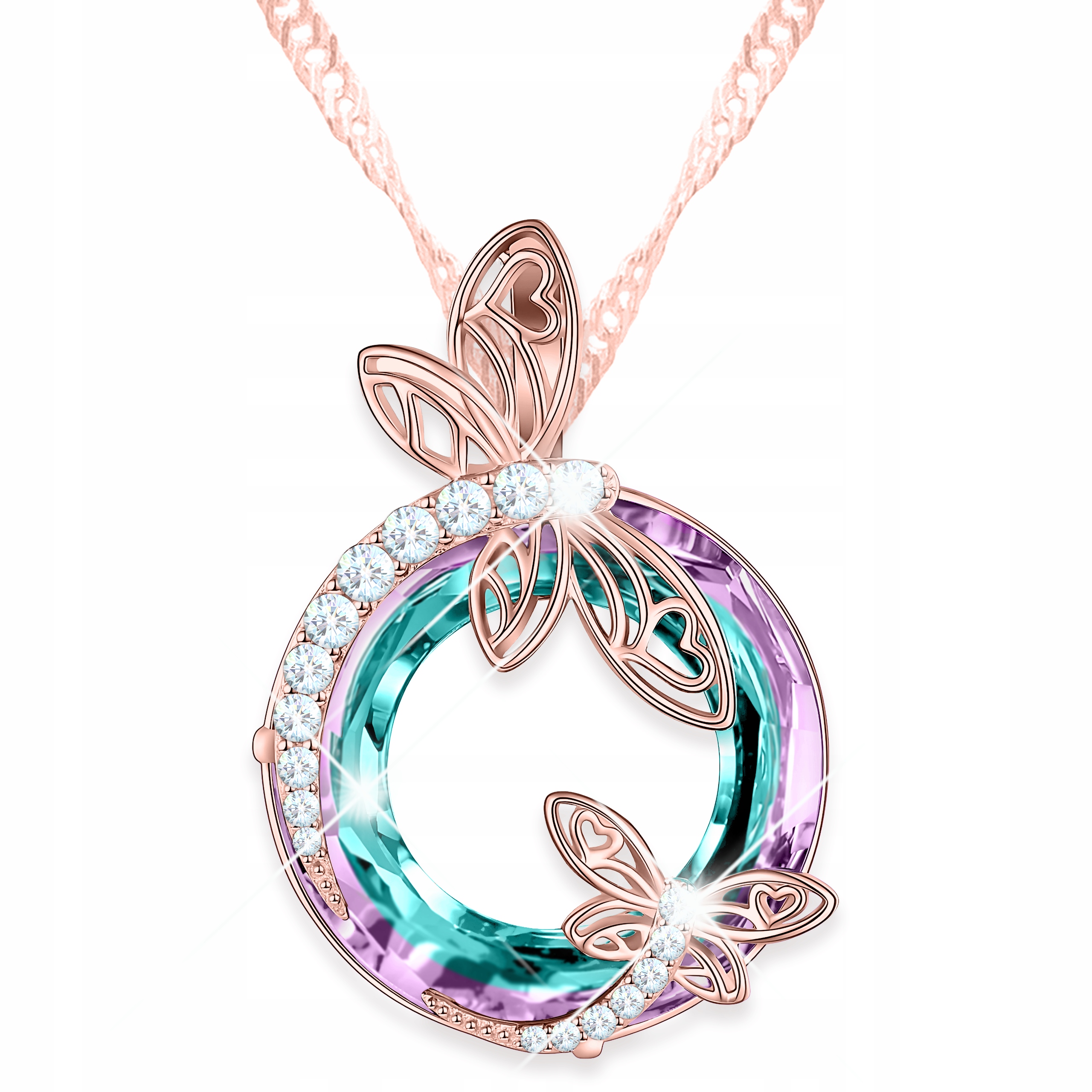 Pozlacený náhrdelník se vážkou 750 Bílý Zirkony Barevný Křišťál Stříbro 925