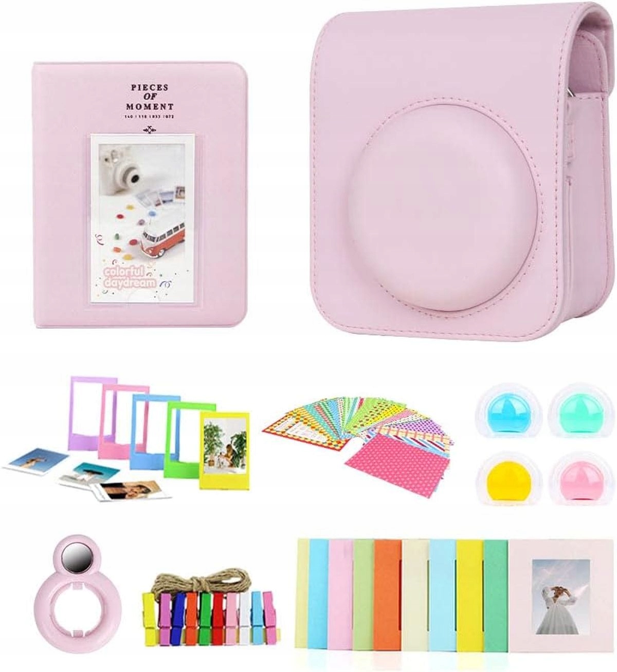 Zestaw 8w1 Etui Album Naklejki Ramki Akcesoria do FujiFilm Instax Mini 12