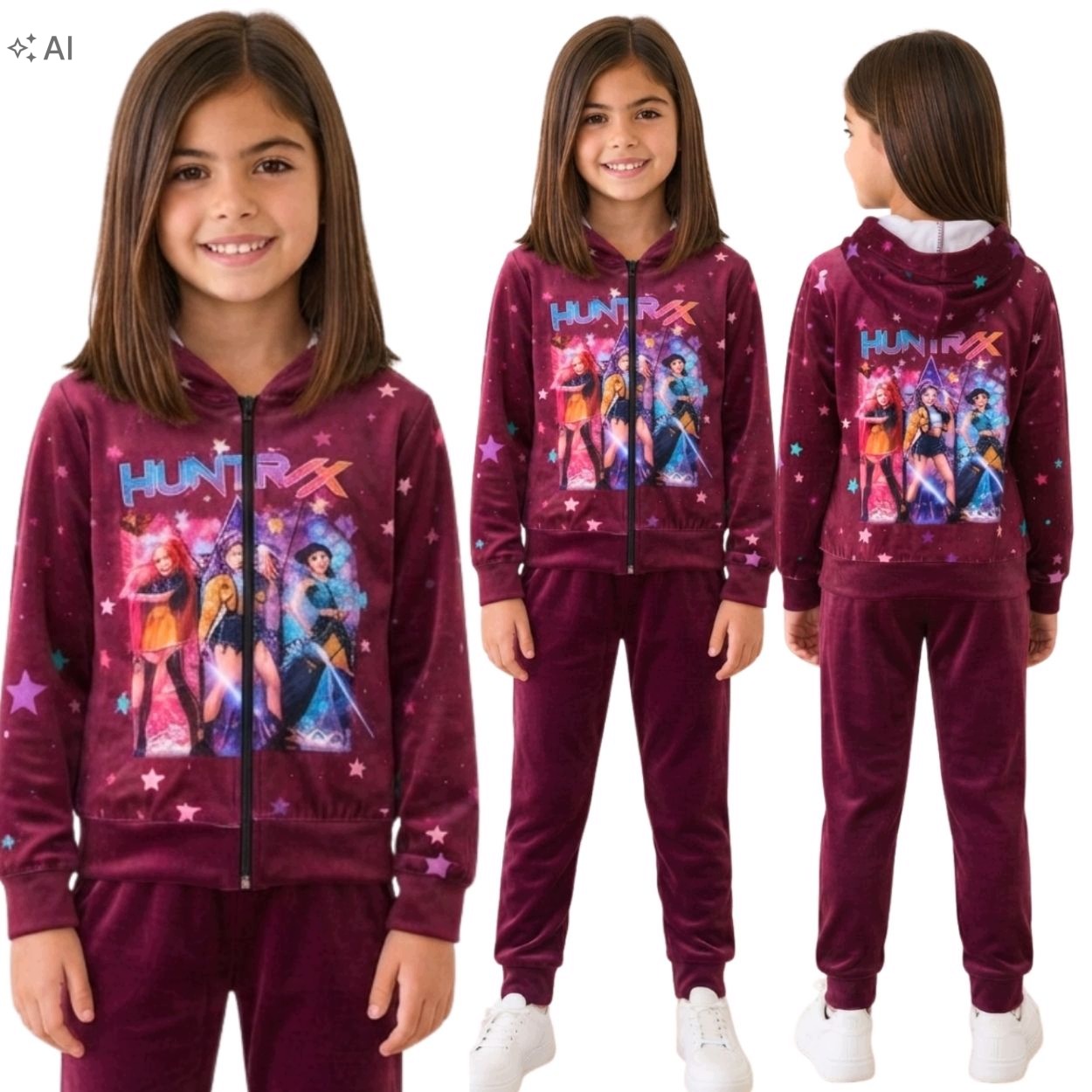 Dres Huntrix 110 komplet welurowy dziewczęcy bluza na zamek spodnie