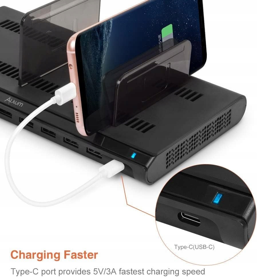 Szybka 10-portowa Stacja ładująca ALXUM 10 x USB 120W Marka Inna