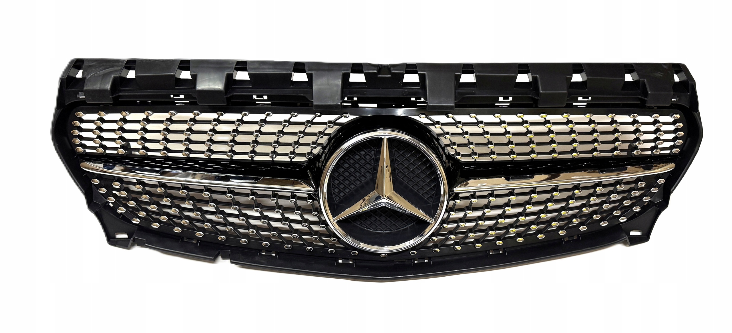 MERCEDES CLA W117 2013-2016 ATRAPA GRILL DIAMOND CZARNY POŁYSK + EMBLEMAT