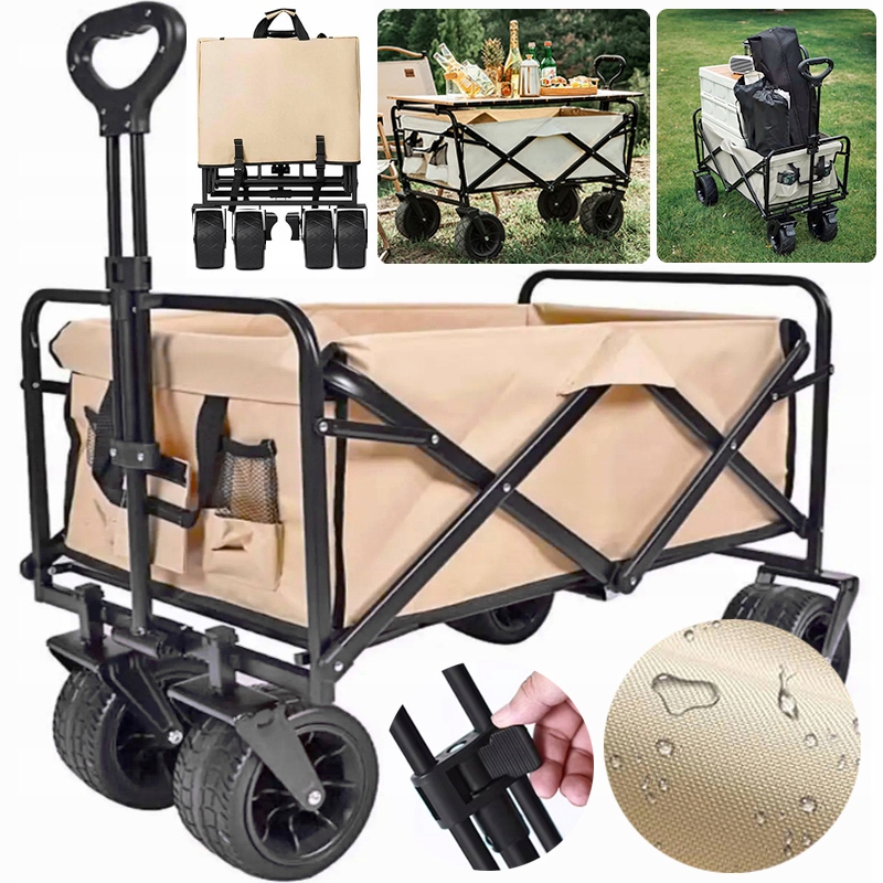 Wózek Plażowy Turystyczny Ogrodowy Składany Transportowy Na Dużych Kołach