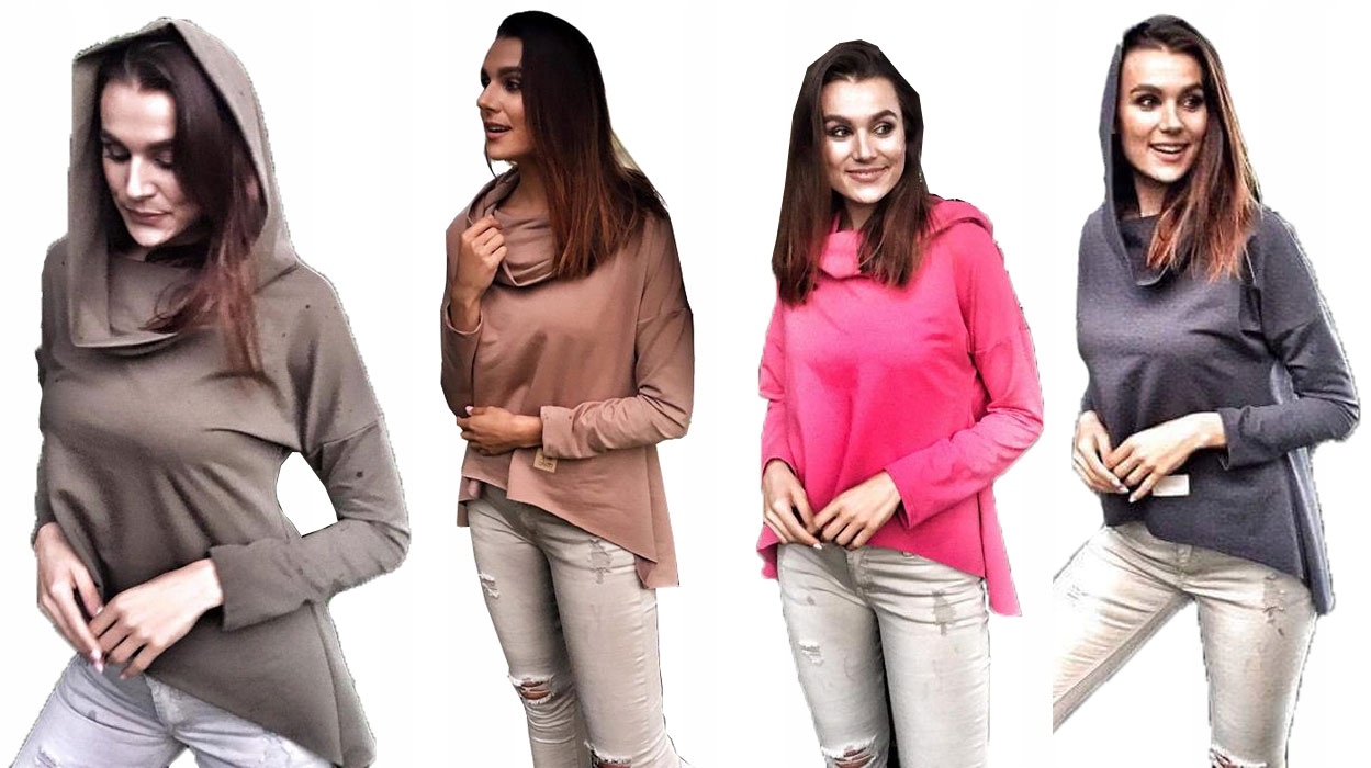 

Asymetryczna Tunika Bluza Sukienka Komin Kaptur S