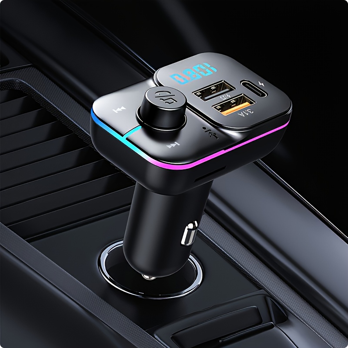 TRANSMITER SAMOCHODOWY AUDIO FM MP3 SZYBKA ŁADOWARKA QC 3.0 MicroSD 3x USB Marka bez marki