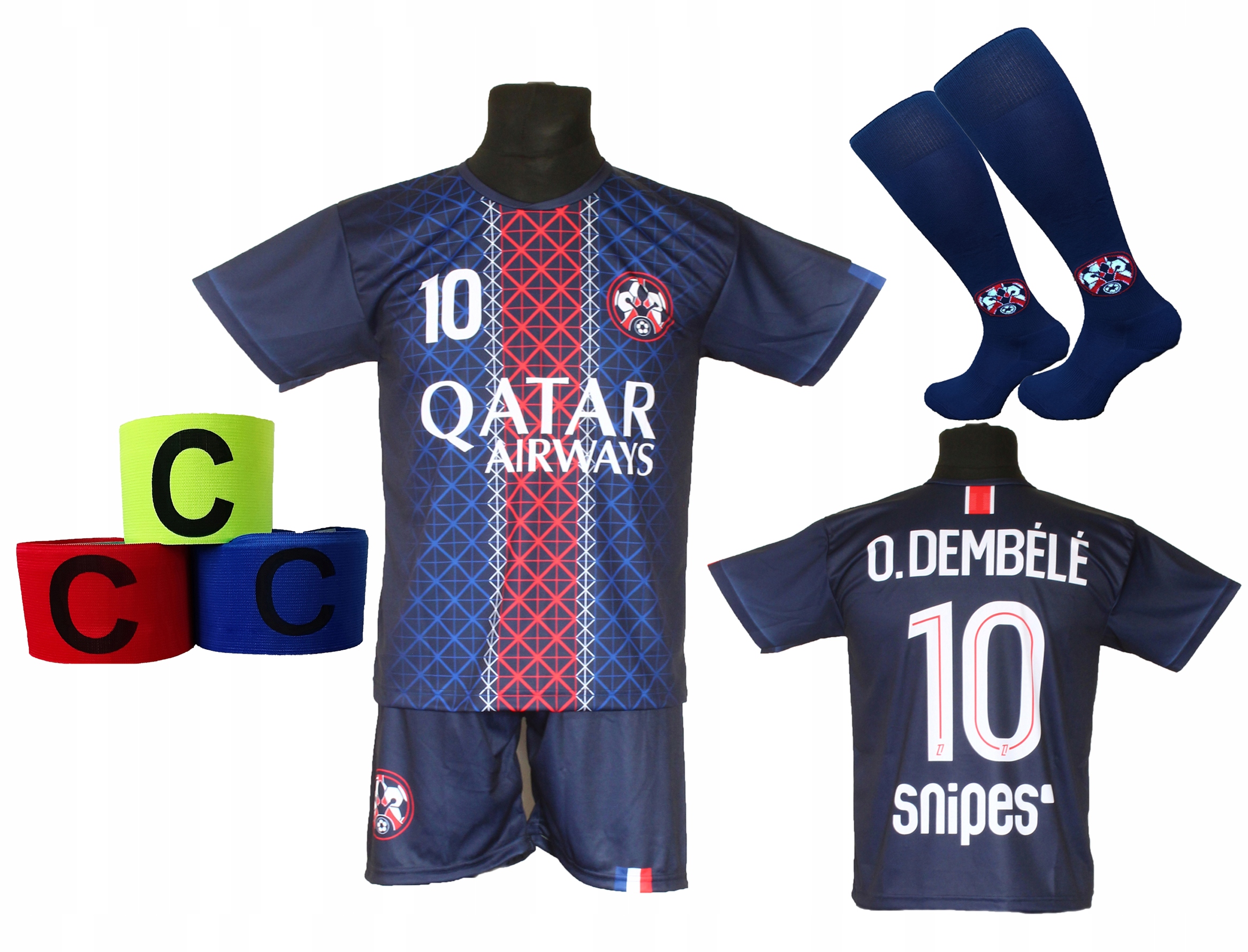 strój piłkarski dla dzieci Dembele getry opaska rozmiar 152