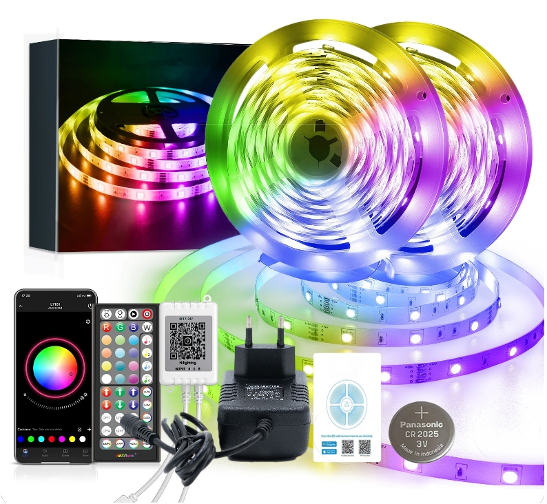 Taśma Led 20M Rgb 5050 Pilot Aplikacja Bluetooth Muzyka Zestaw 12V 30LED/m