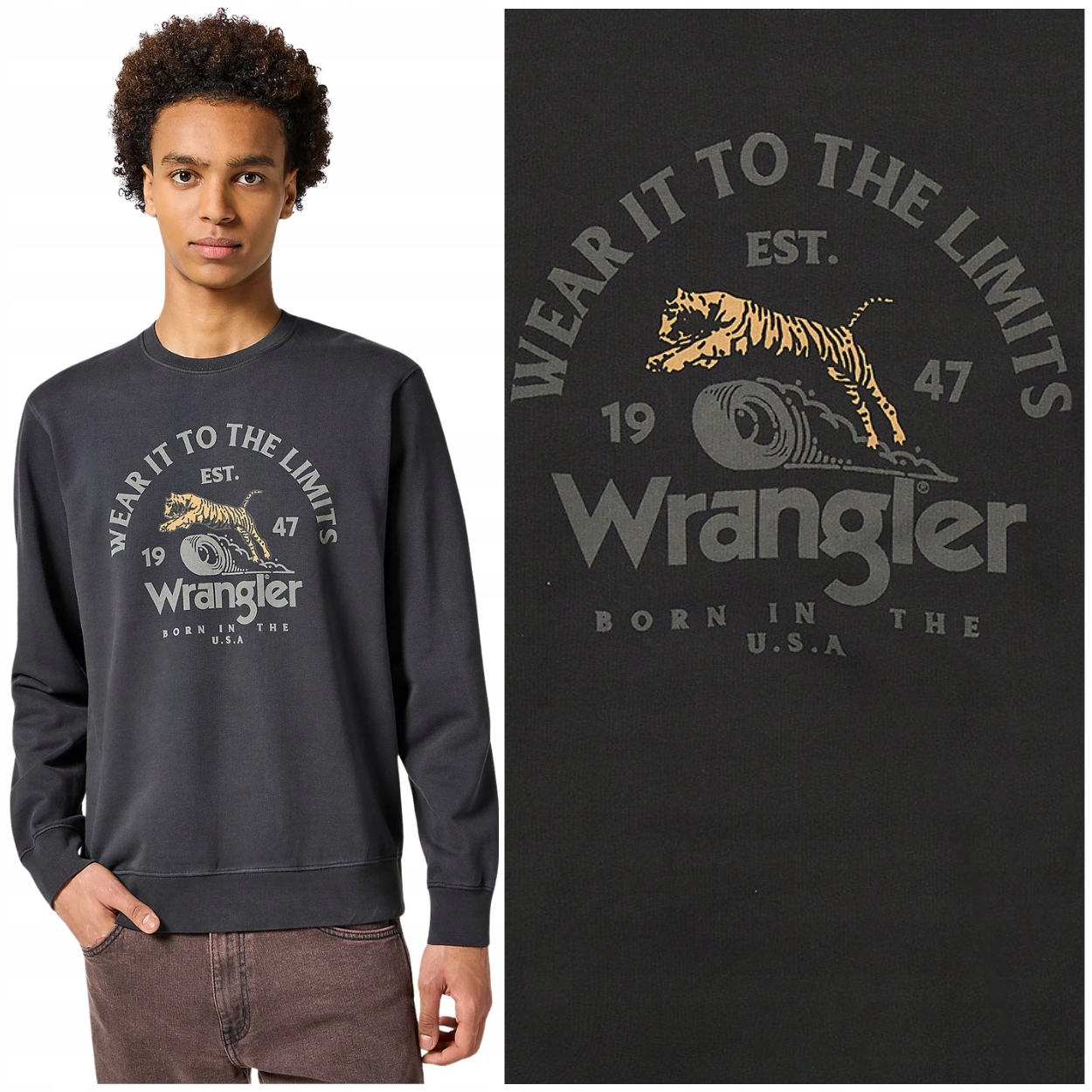 Wrangler Crewneck Swetashirt Faded Black bavlněná mikina s potiskem M