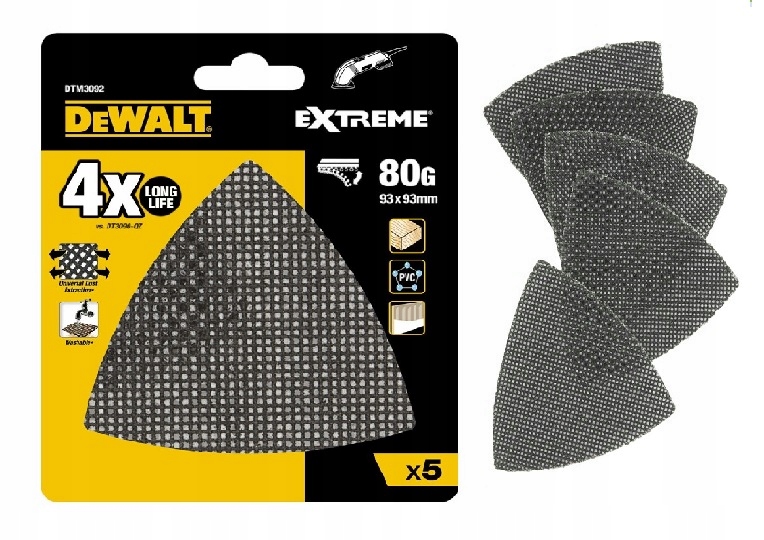 Dewalt Siatka Ścierna P80 93X93mm Delta DCS356 Papier do szlifierki 5szt