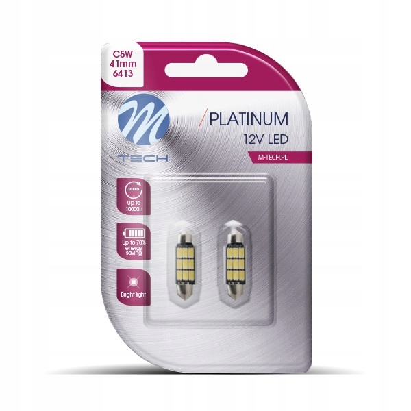 Żarówki C5W 41mm Led 12V 9xSMD5630 Warm White M-tech 2szt.