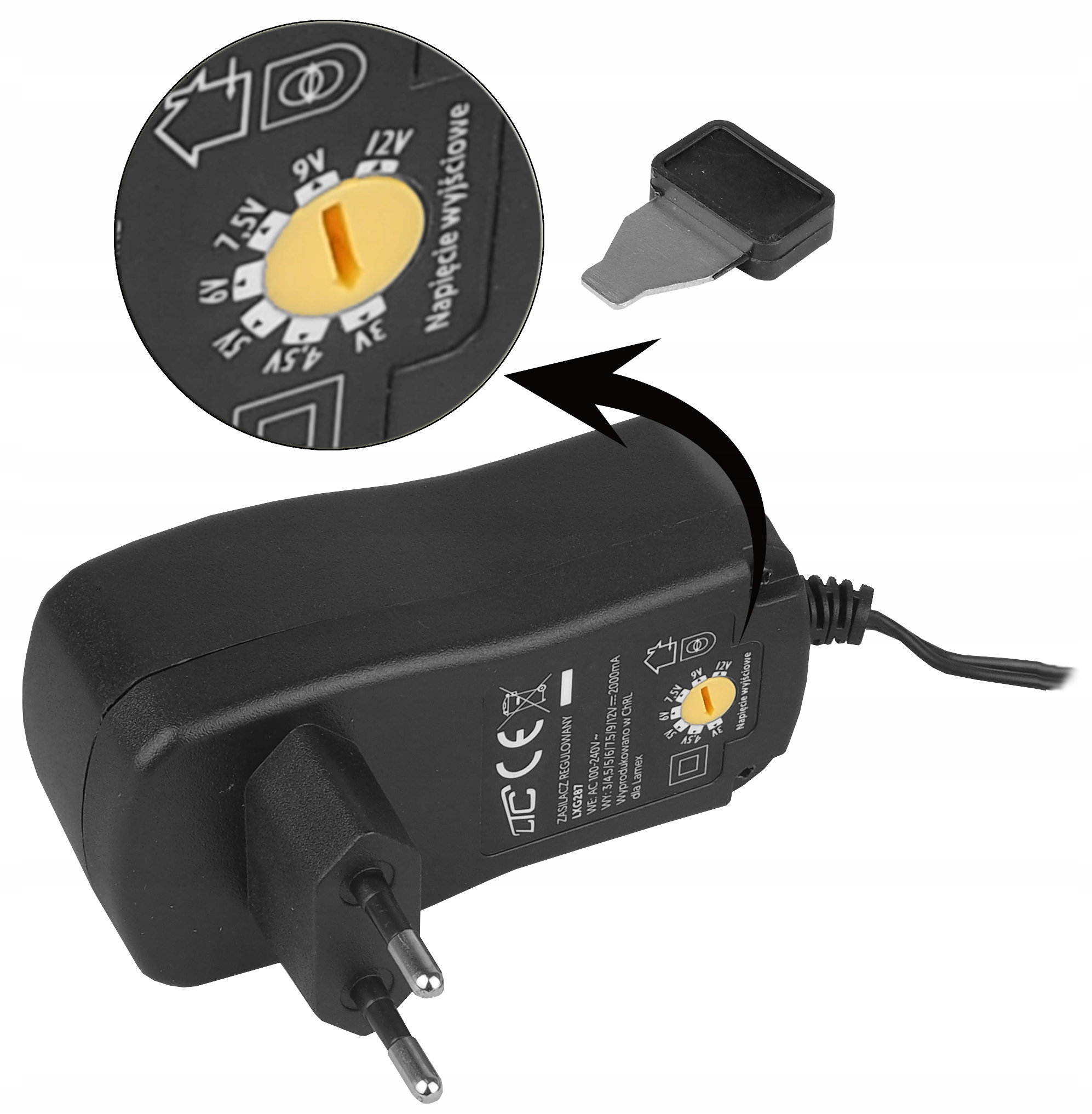 ZASILACZ UNIWERSALNY REGULOWANY DC 3-12V 2A 24W 6 WTYKÓW Marka Lamex