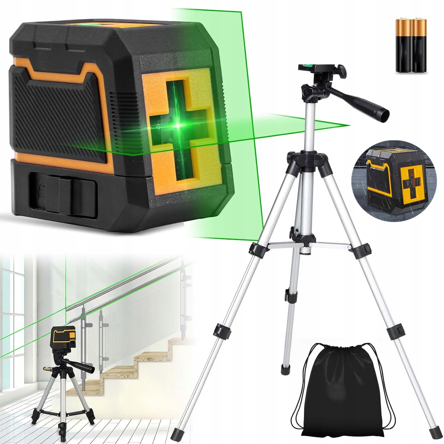 Laserová Vodováha 4D Rovinná Laser Křížový 2X Aku Stativ