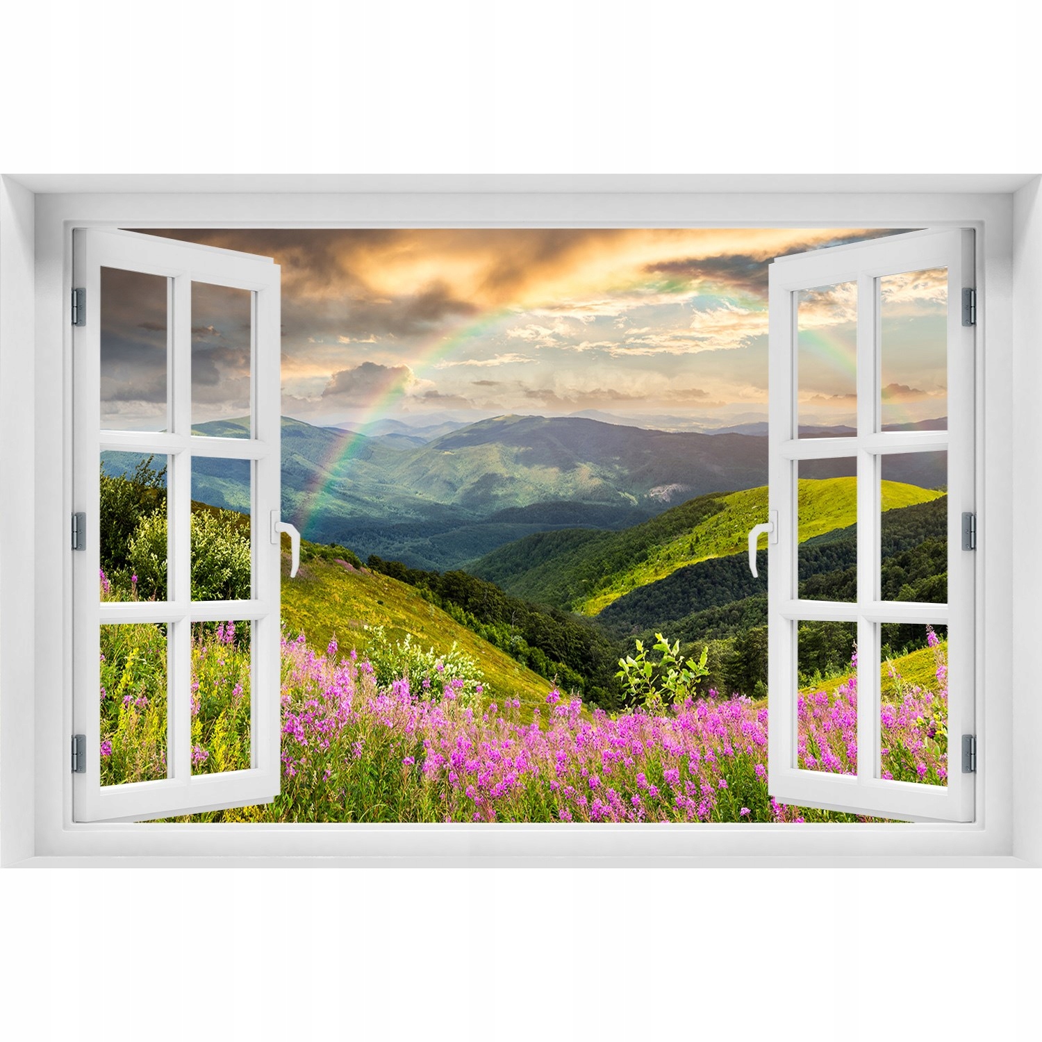 

Naklejka fototapeta Okno Górski pejzaż 150x100